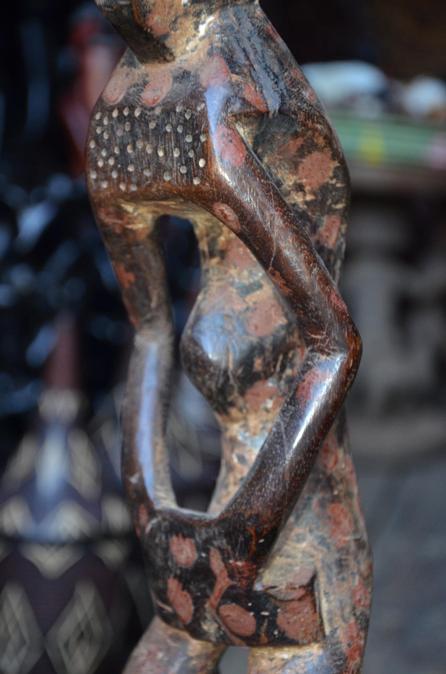 Authentic Lega Ancestor Figure - 19" Hand-Carved Wood Bwami Initiation Statue, Traditional Kaolin & Ochre Patina.