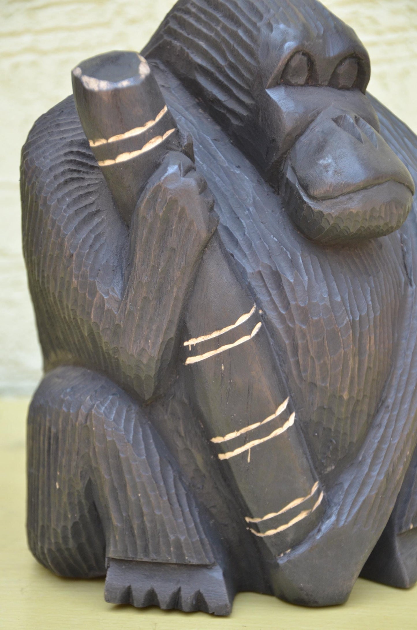 Hand Carved Wooden Gorilla with Bamboo | Wildlife Art