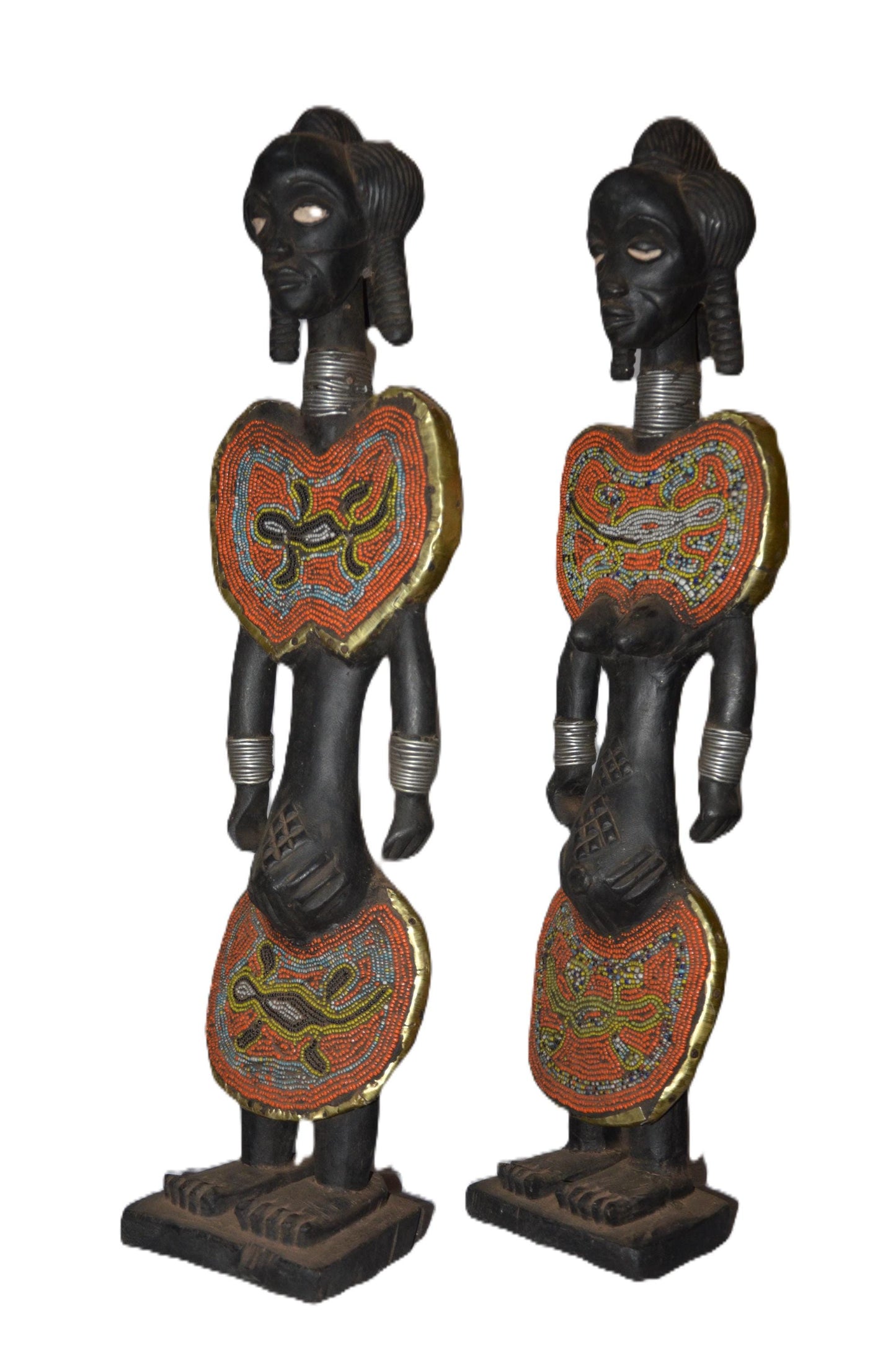 Chokwe Couple Statue – 25" Hand-Carved Wood Ancestor Unity Figure – Tribal Art.