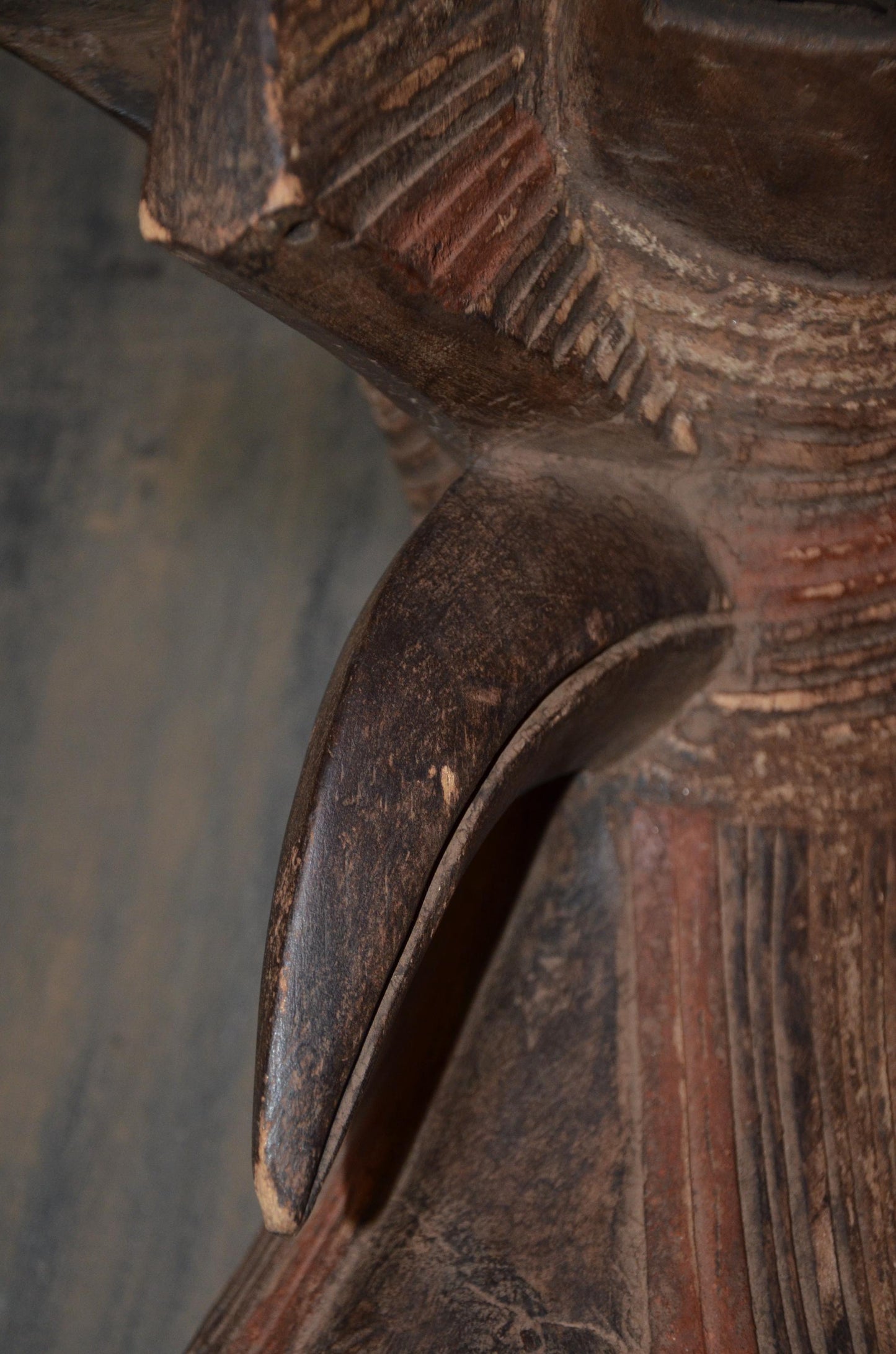 Authentic Songye Kifwebe Male Mask - 20" Hand-Carved Wood Striated African Mask, High-Relief Sagittal Crest.