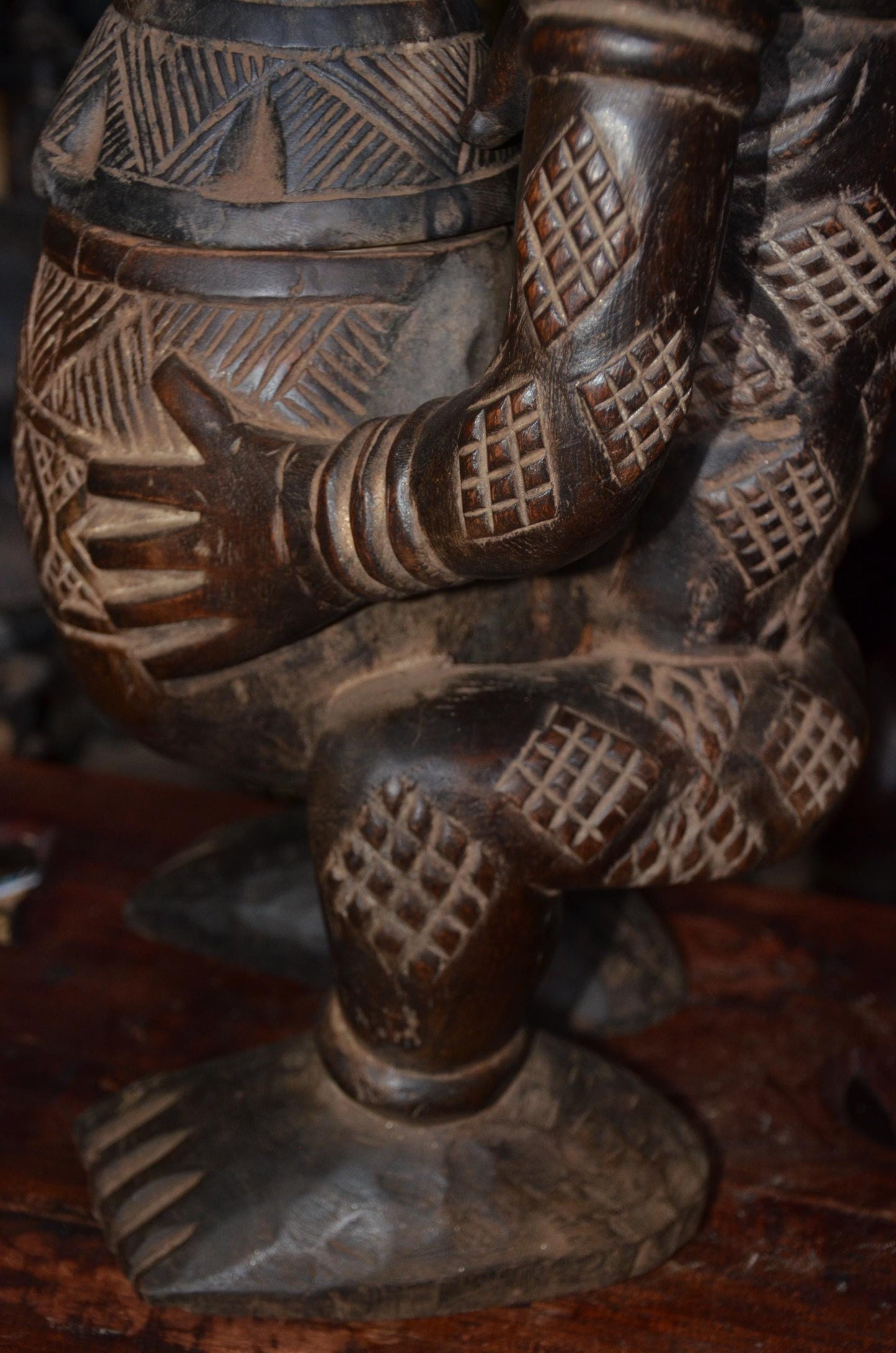 Authentic Luba Bowl Bearer | Mboko Ceremonial Figure | Congolese Tribal Art