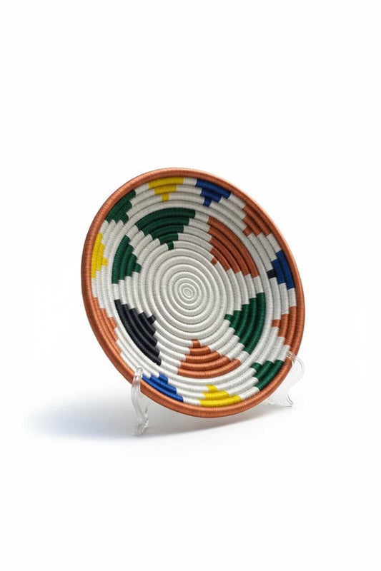 Medium Colorful Handwoven Wall Basket – White, Red, Green, Blue & Black Sisal Decor