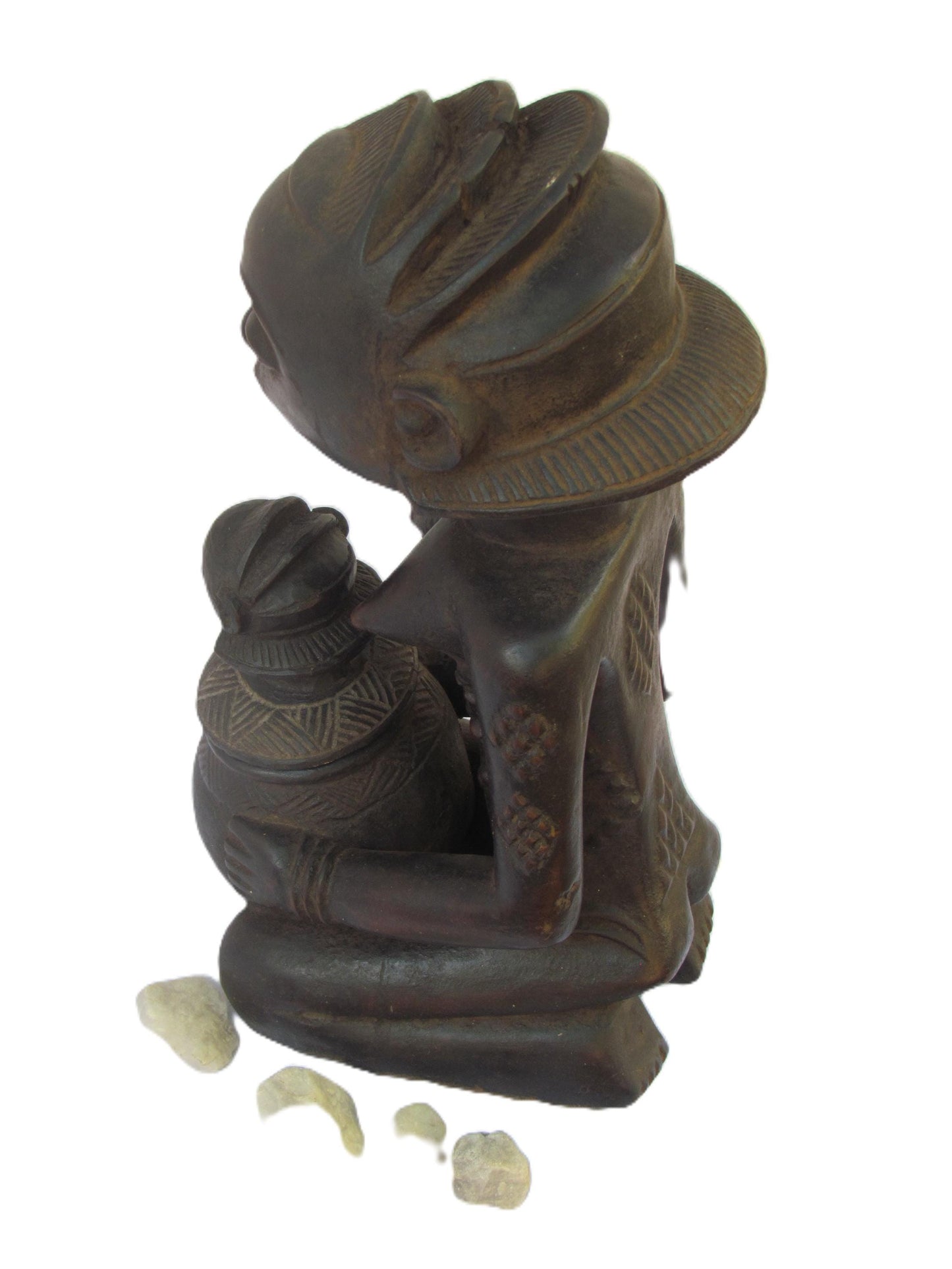 Statue de femme Luba porteuse de bol – Art tribal africain en bois du Congo – Sculpture rituelle sculptée à la main vintage des années 1980