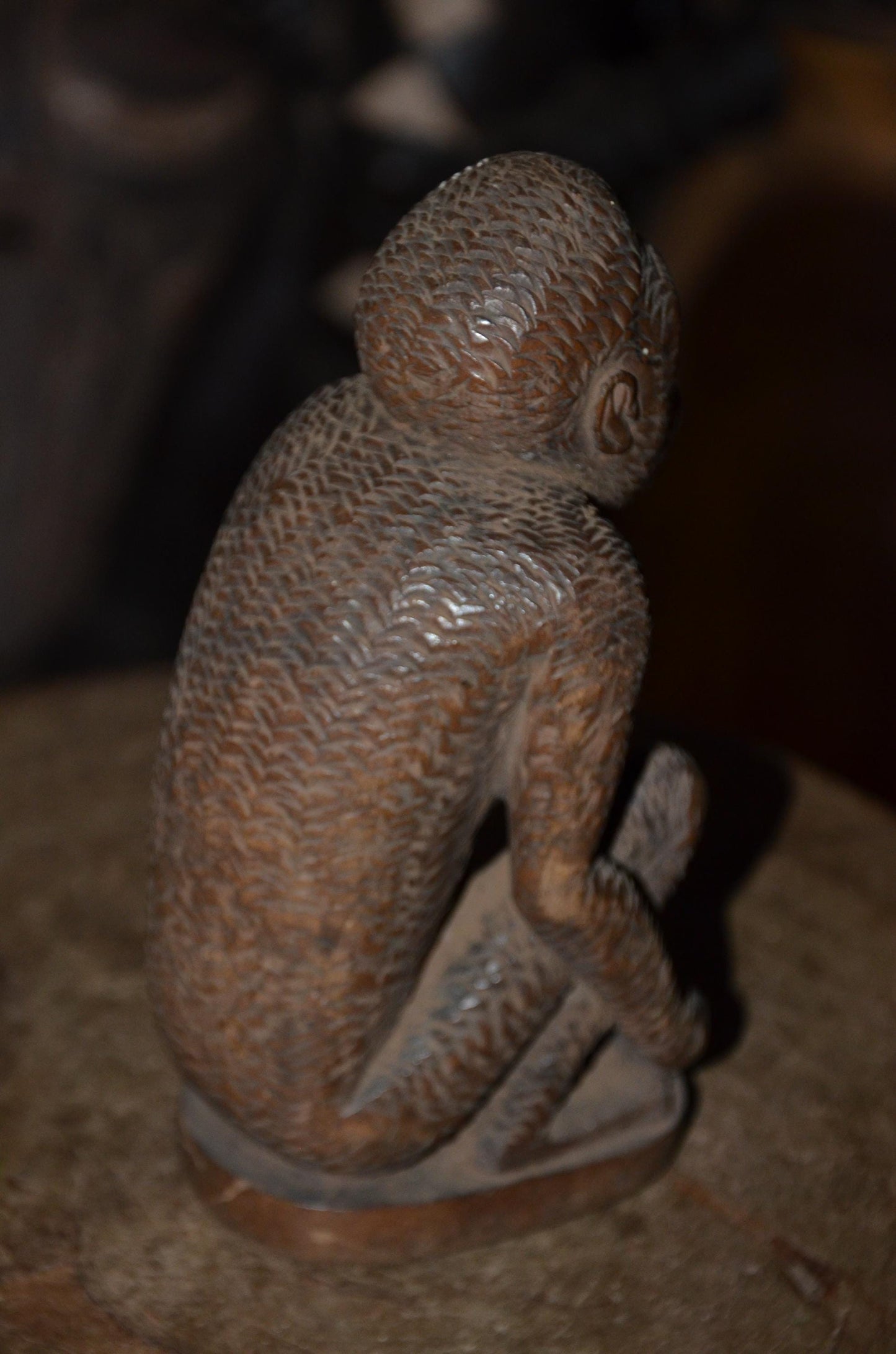 Luba Monkey Sculpture | Hand-Carved Tribal Figure | Authentic African Wood Art