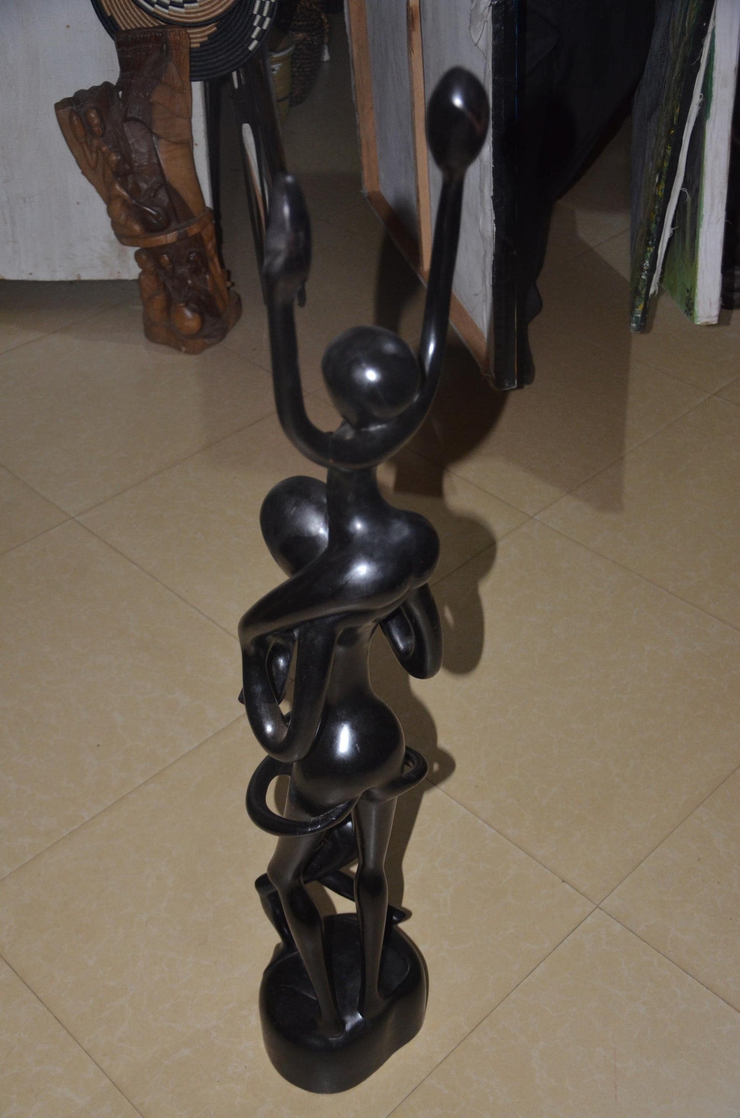 Hand-Carved African Abstract Family Ascent Sculpture
