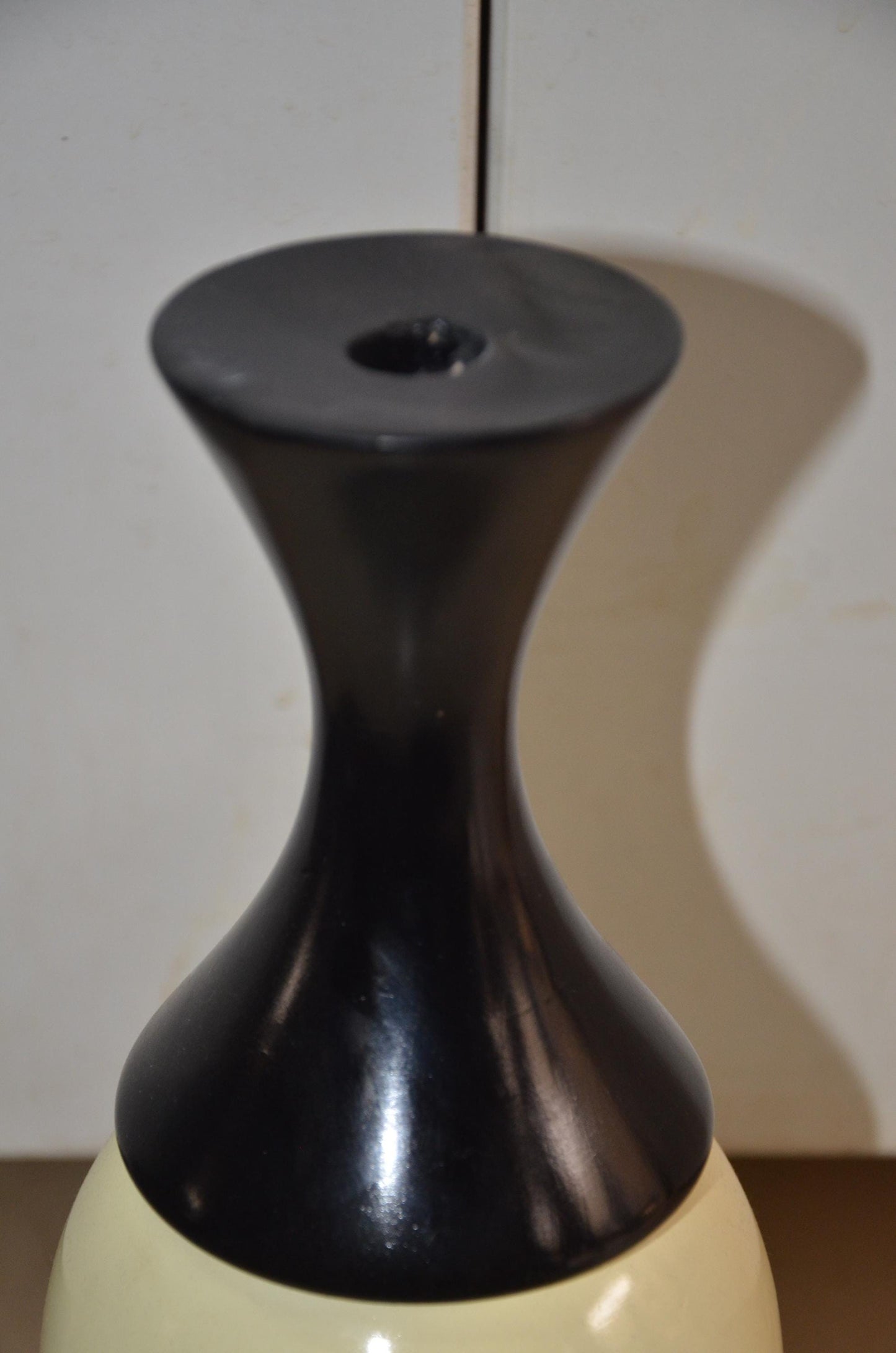 Tall Wooden Floor Vase | Black and Cream Hourglass Neck Vase