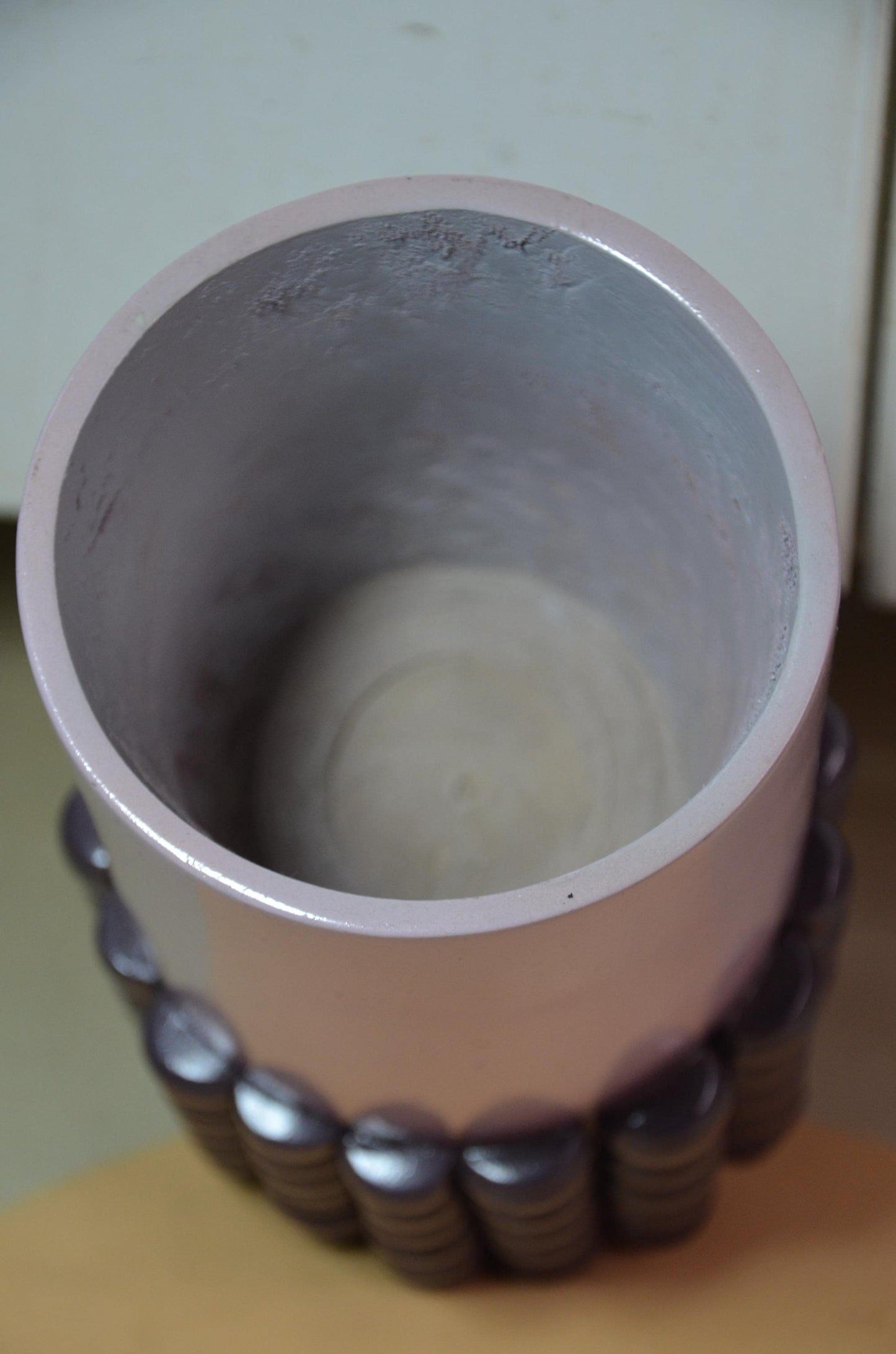 Beaded Wooden Cylinder Vase | Pink and Purple Bubble Texture Pillar Vessel