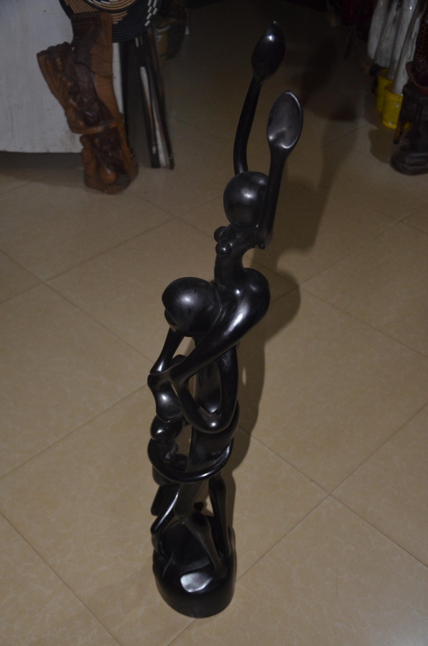 Hand-Carved African Abstract Family Ascent Sculpture