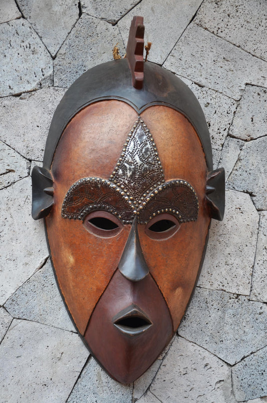 Authentic Yaure-Style Mask | Elegant Ivorian Tribal Wall Art