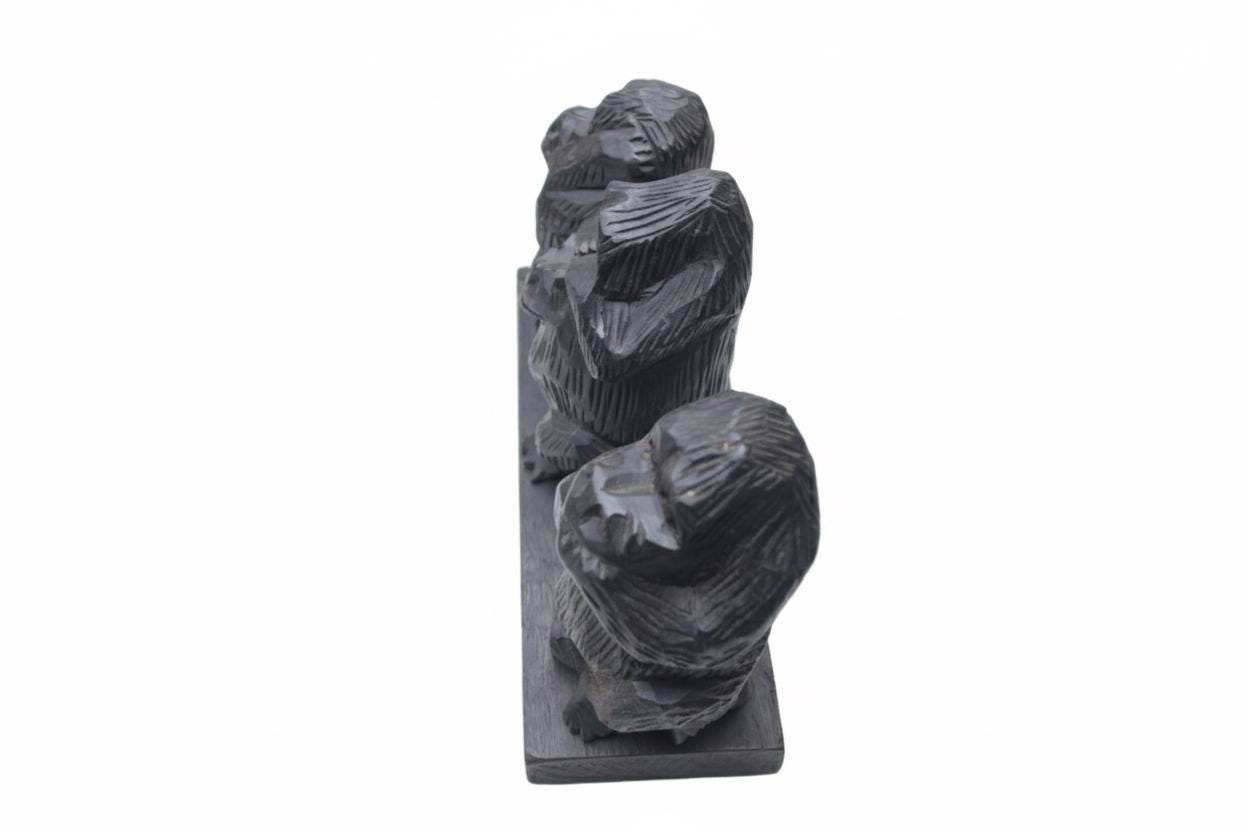 Three Wise Gorillas Wood Carving, See Hear Speak No Evil African Statue Set