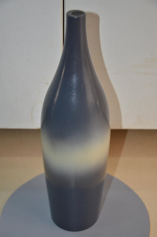 Tall Wooden Floor Vase | Charcoal Grey and Cream Long Neck Bottle Vase