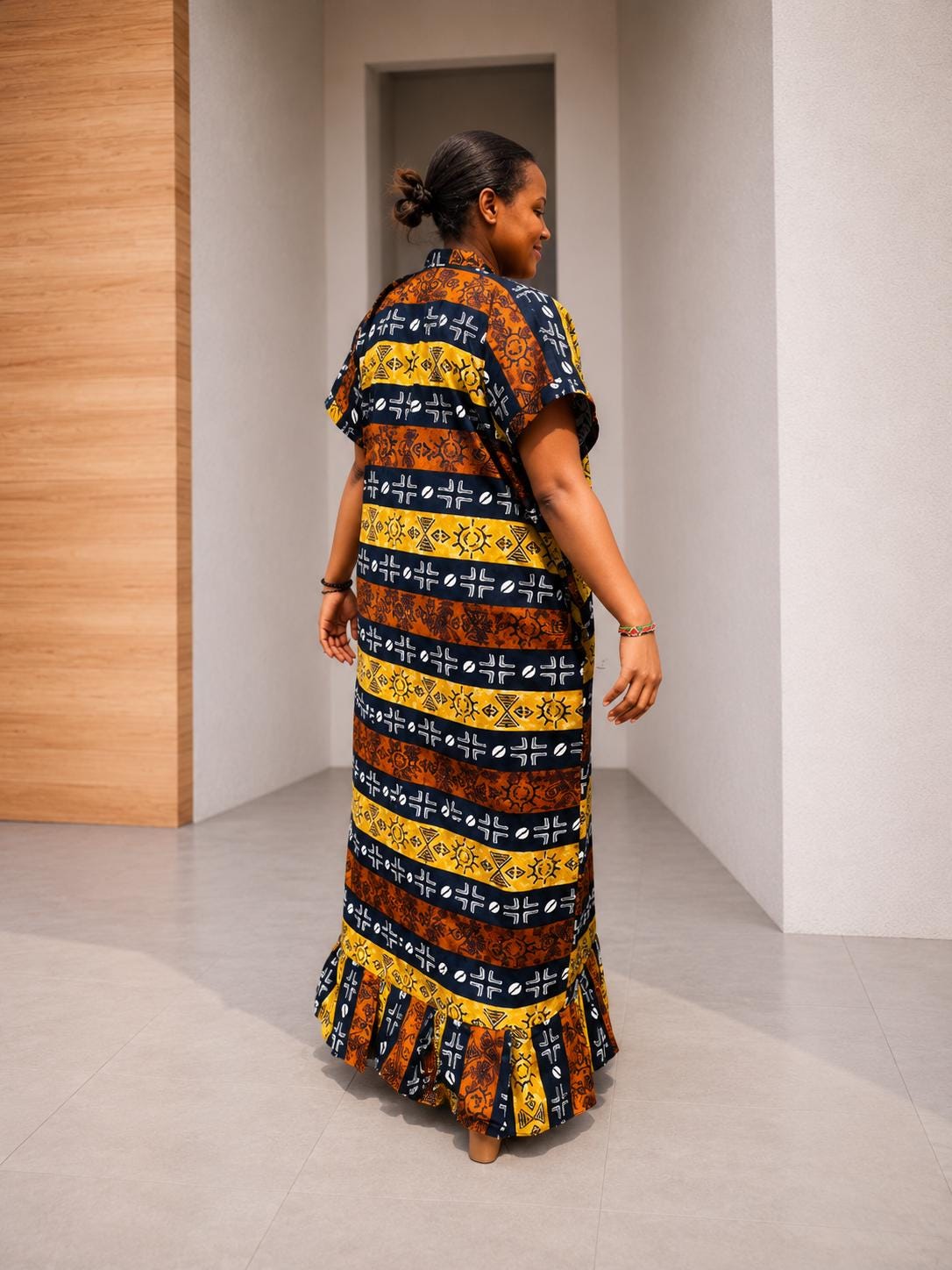 Ankara Shirt Kaftan Gown | Buttoned Boubou Dress, Striped Tribal Maxi