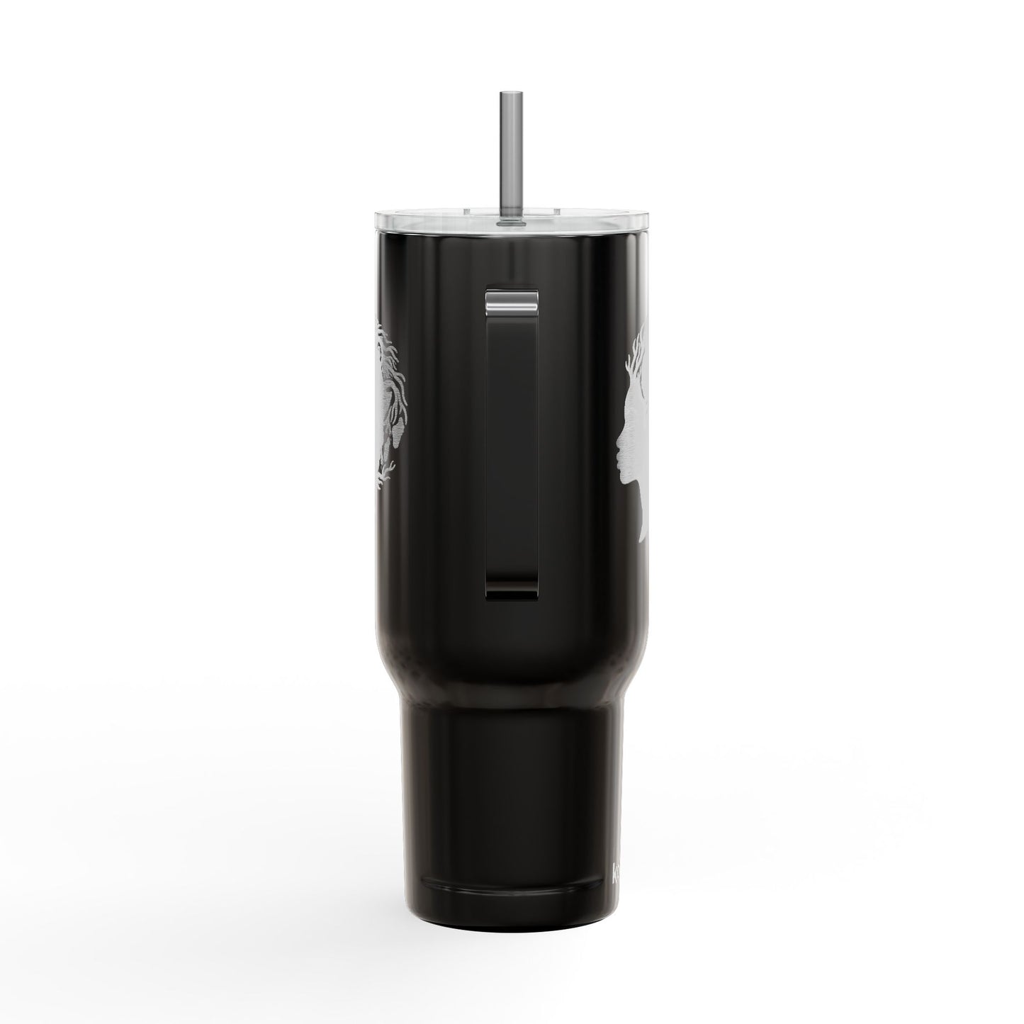 40oz Engraved Insulated Tumbler - Silhouette Woman with Dreadlocks, Travel Mug with Lid & Straw