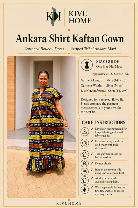 Ankara Shirt Kaftan Gown | Buttoned Boubou Dress, Striped Tribal Maxi