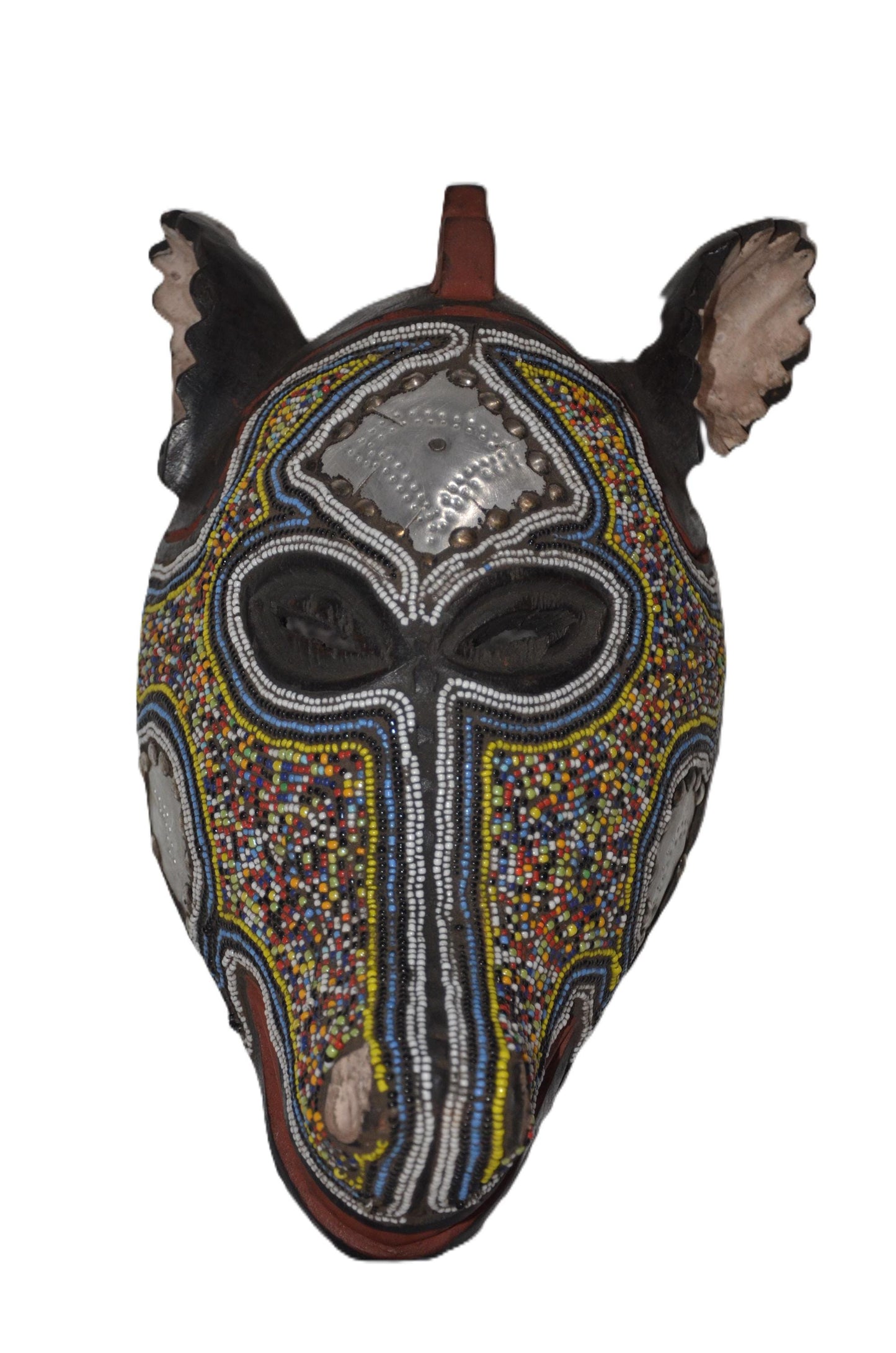 Handcrafted Kumu Beaded Antelope Mask – African Tribal Wall Decor, Handmade Art