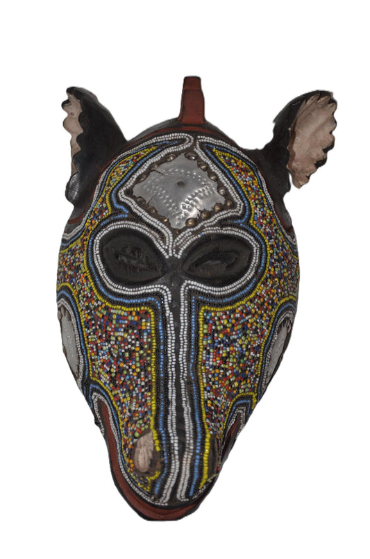 Handcrafted Kumu Beaded Antelope Mask – African Tribal Wall Decor, Handmade Art