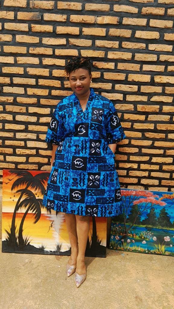 Ocean Breeze Short Dress | Blue Black Ankara Knee Length | Casual Chic African Print Gown