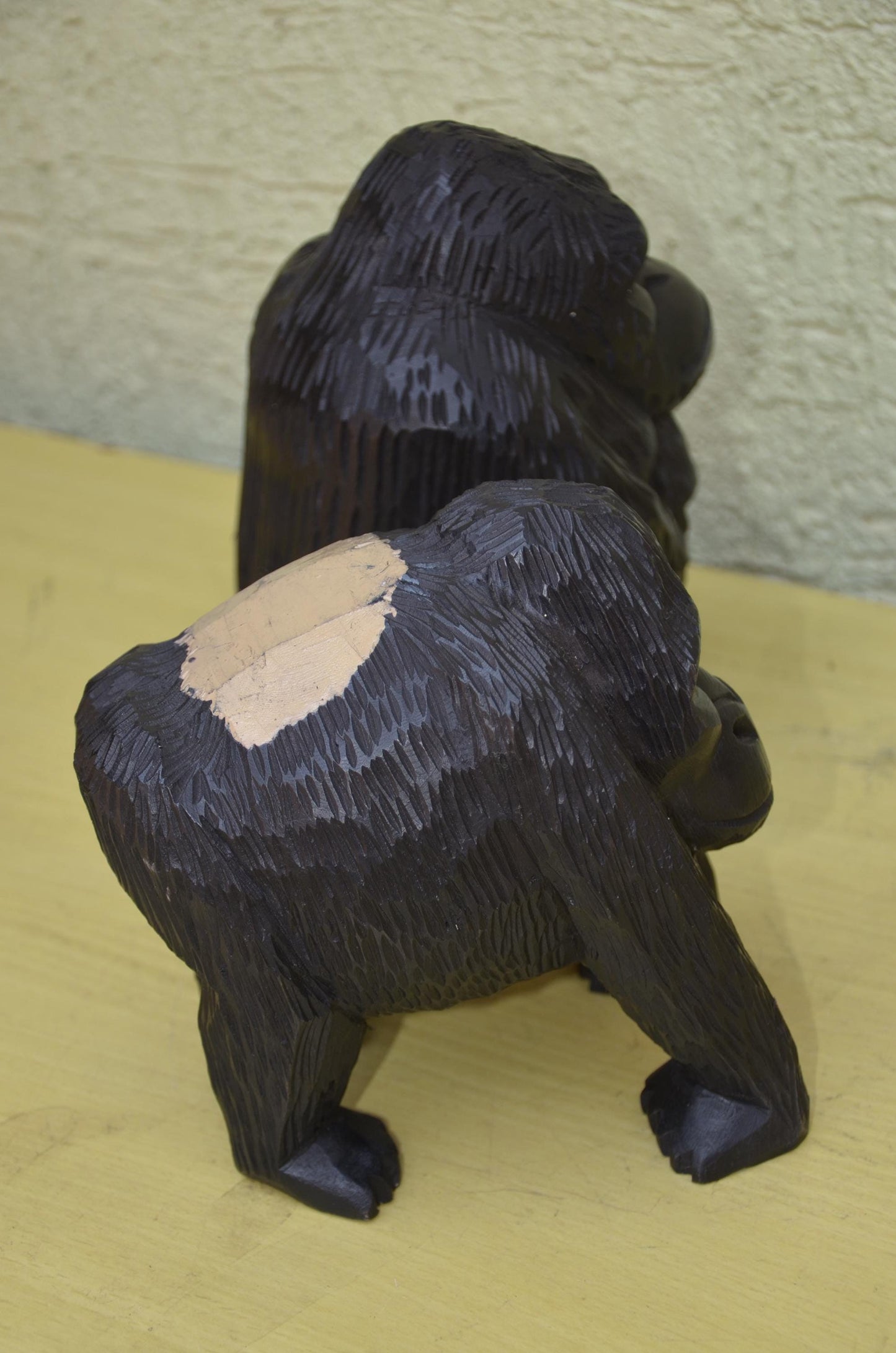 Large Hand Carved Wooden Gorilla Family Sculpture | Wildlife Art