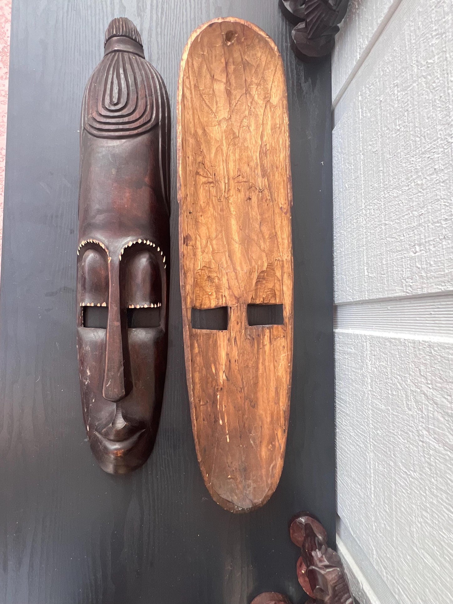 Wood Wall Art – Rwandan King & Queen Mask Set, Hand-Carved African Wall Decor