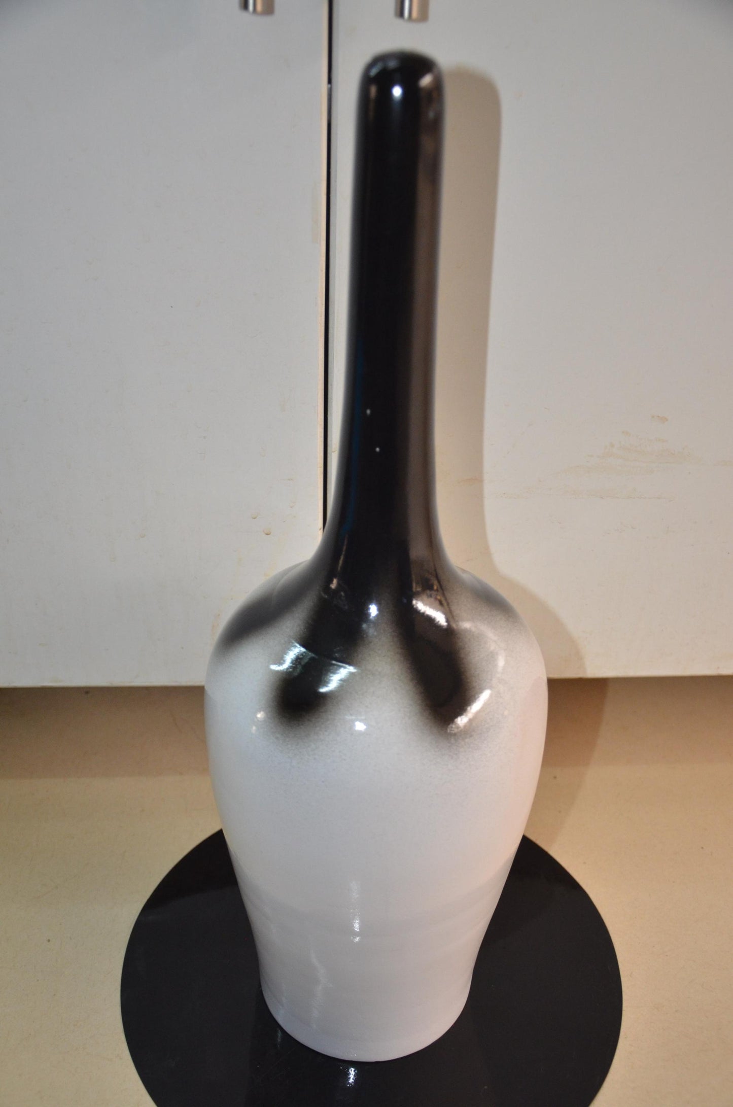Tall Wooden Floor Vase | Black and White Long Neck Bud Vase