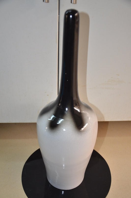Tall Wooden Floor Vase | Black and White Long Neck Bud Vase