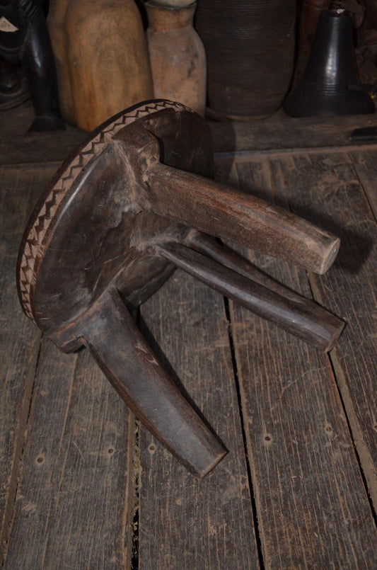 Authentic Senufo Kamba Stool | Three-Legged Wooden Stool | Tribal Home Decor