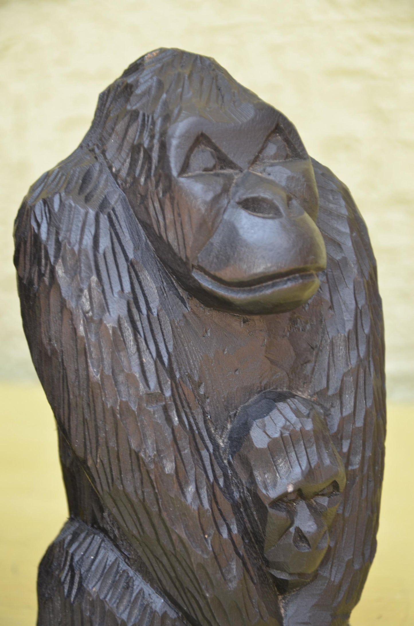 Hand Carved Wooden Gorilla Family Sculpture | Wildlife Art
