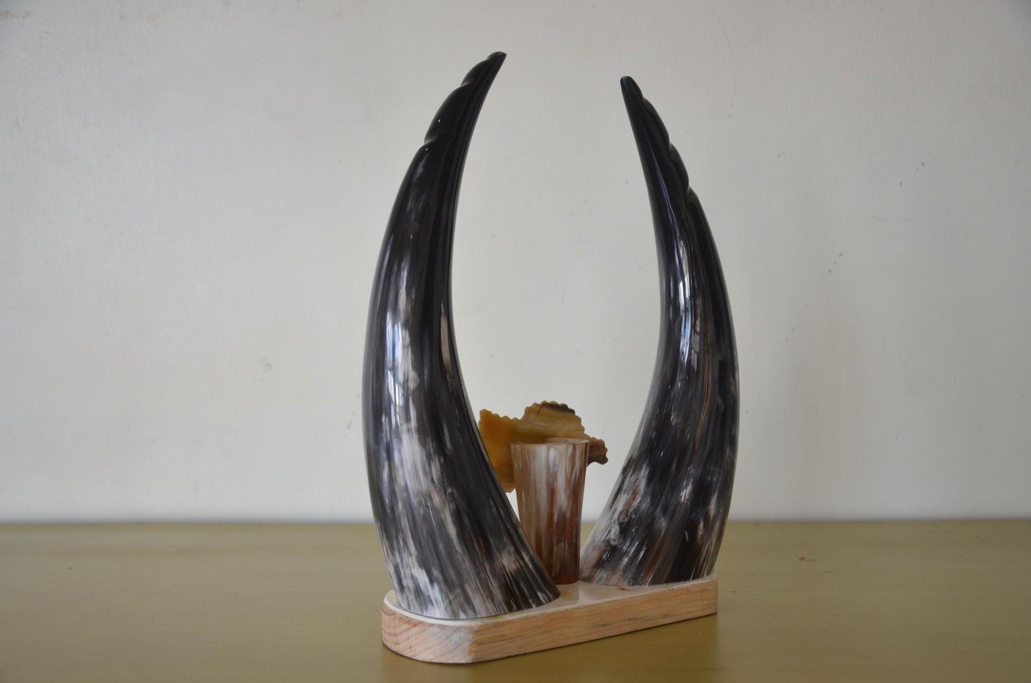 Handcrafted Rwandan Cow Horn Tabletop Sculpture | Authentic African Art Accent