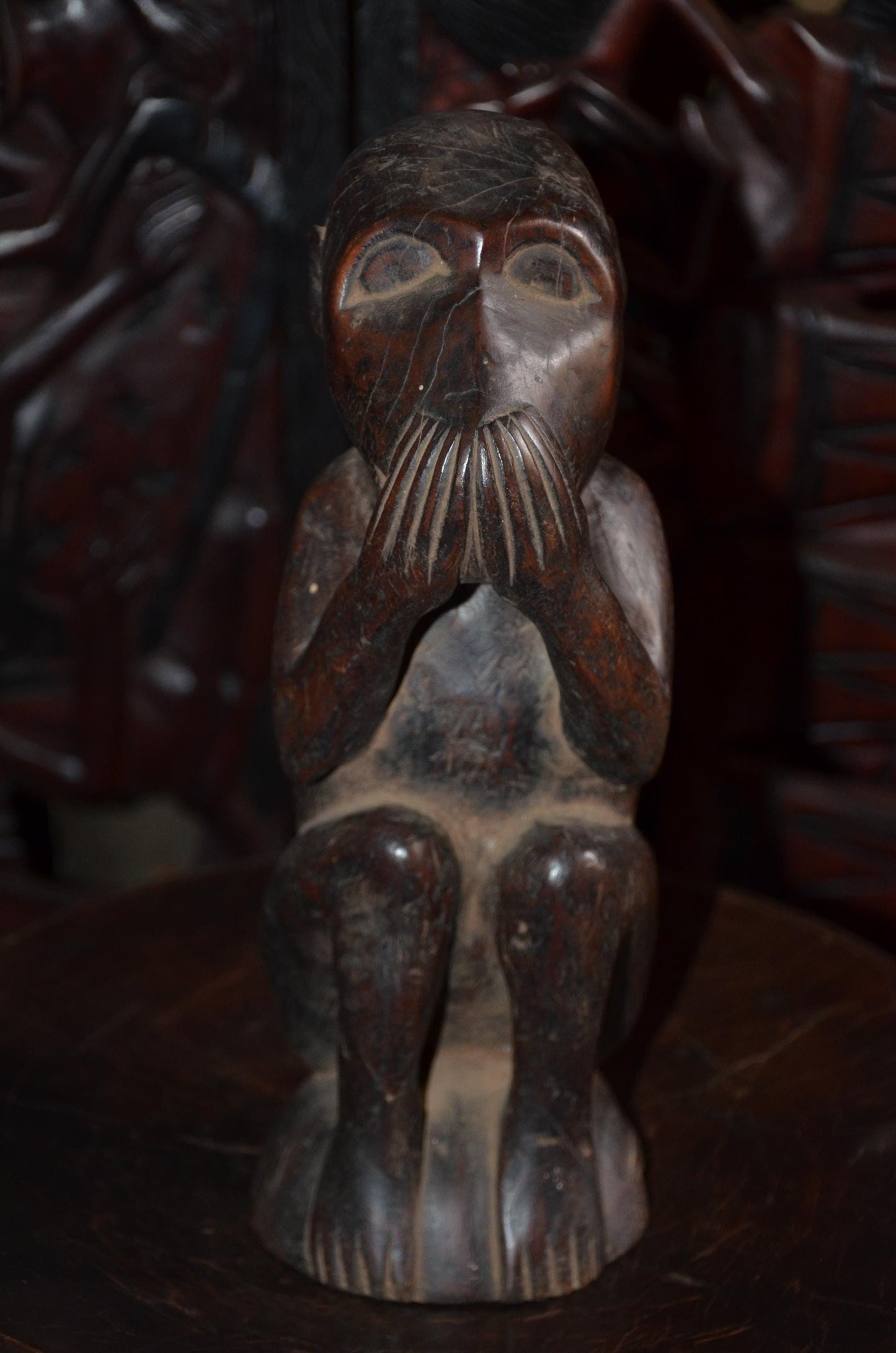 Hemba Chimpanzee Figure – 12" Hand-Carved Wood Mwisi Gwa So'o – Congo Tribal Art