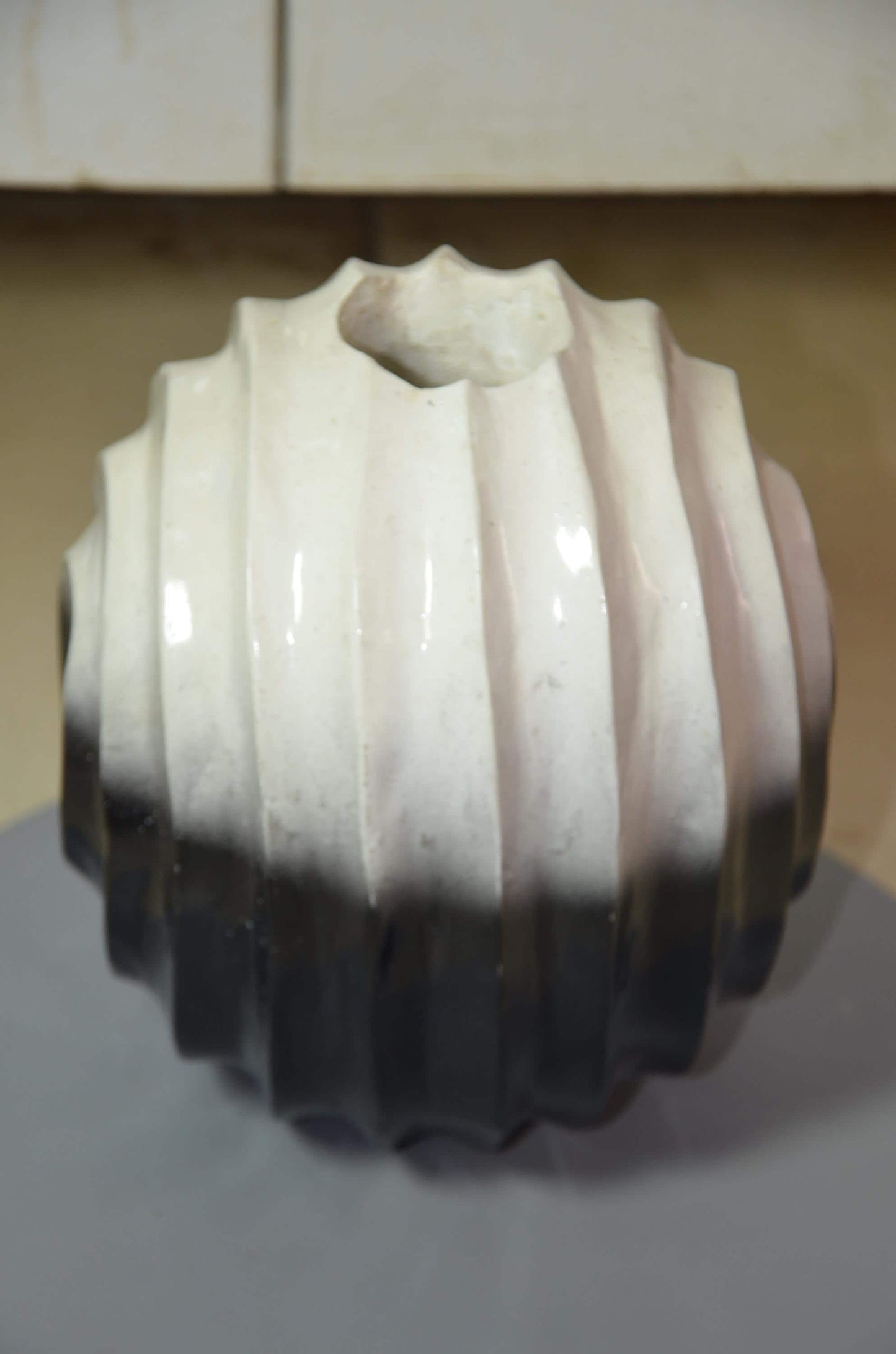Fluted Pumpkin Vase Duo | Hand-Carved Wood, Metallic Olive Gold Finish