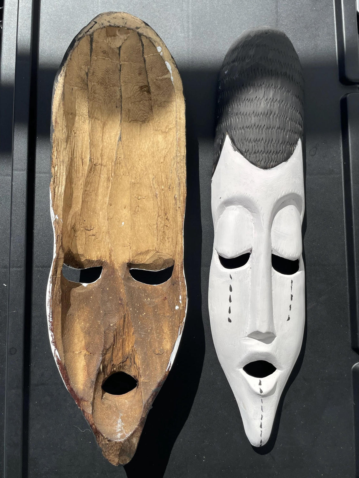 Rwandan Basinga Mask Pair â€“ Hand-Carved King and Queen African Wood Wall Art, Black & White Decor