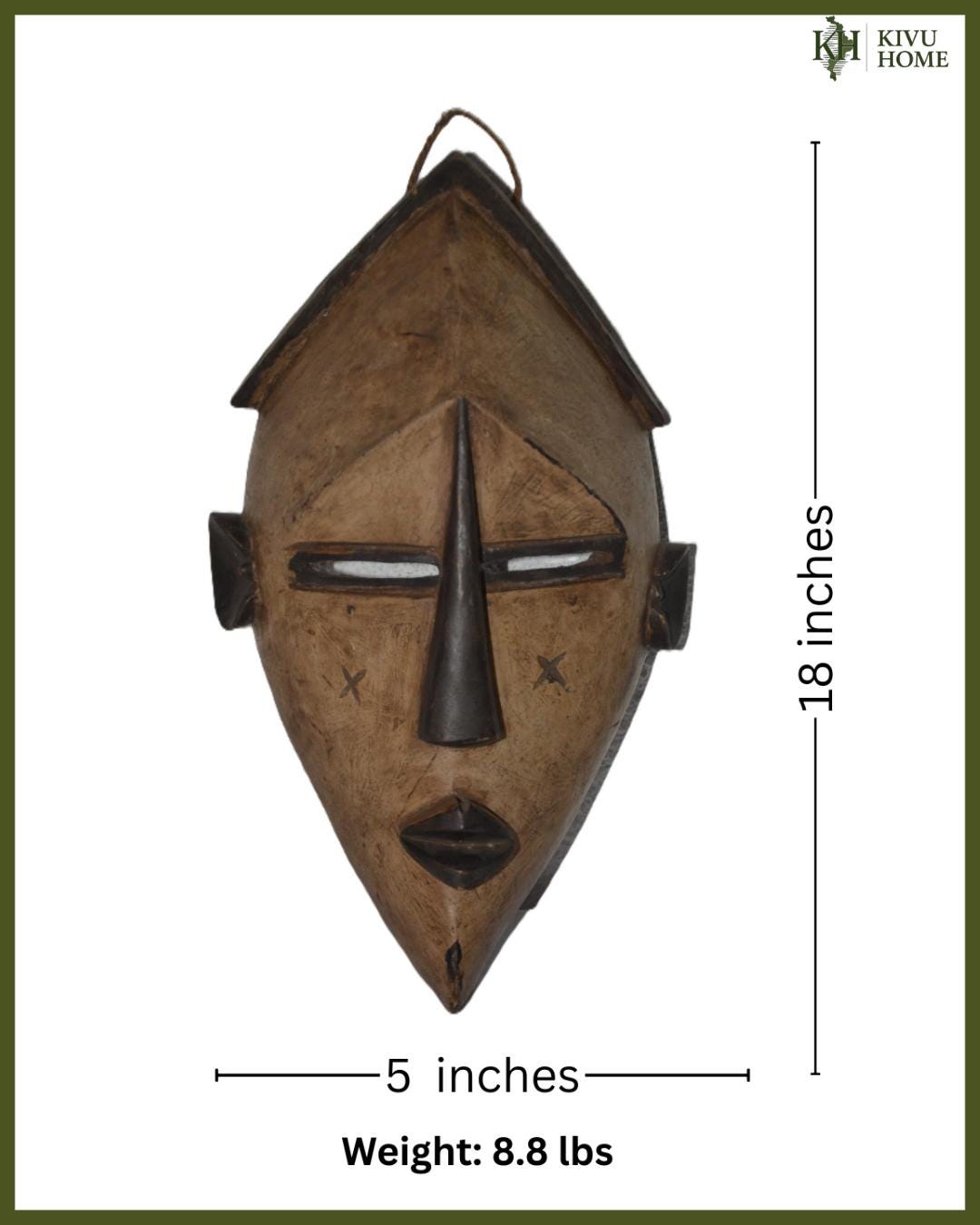 Tribal Wall Decor African Lwalwa Mask Hand Carved Wood Art Modern Housewarming Gift [US-045]