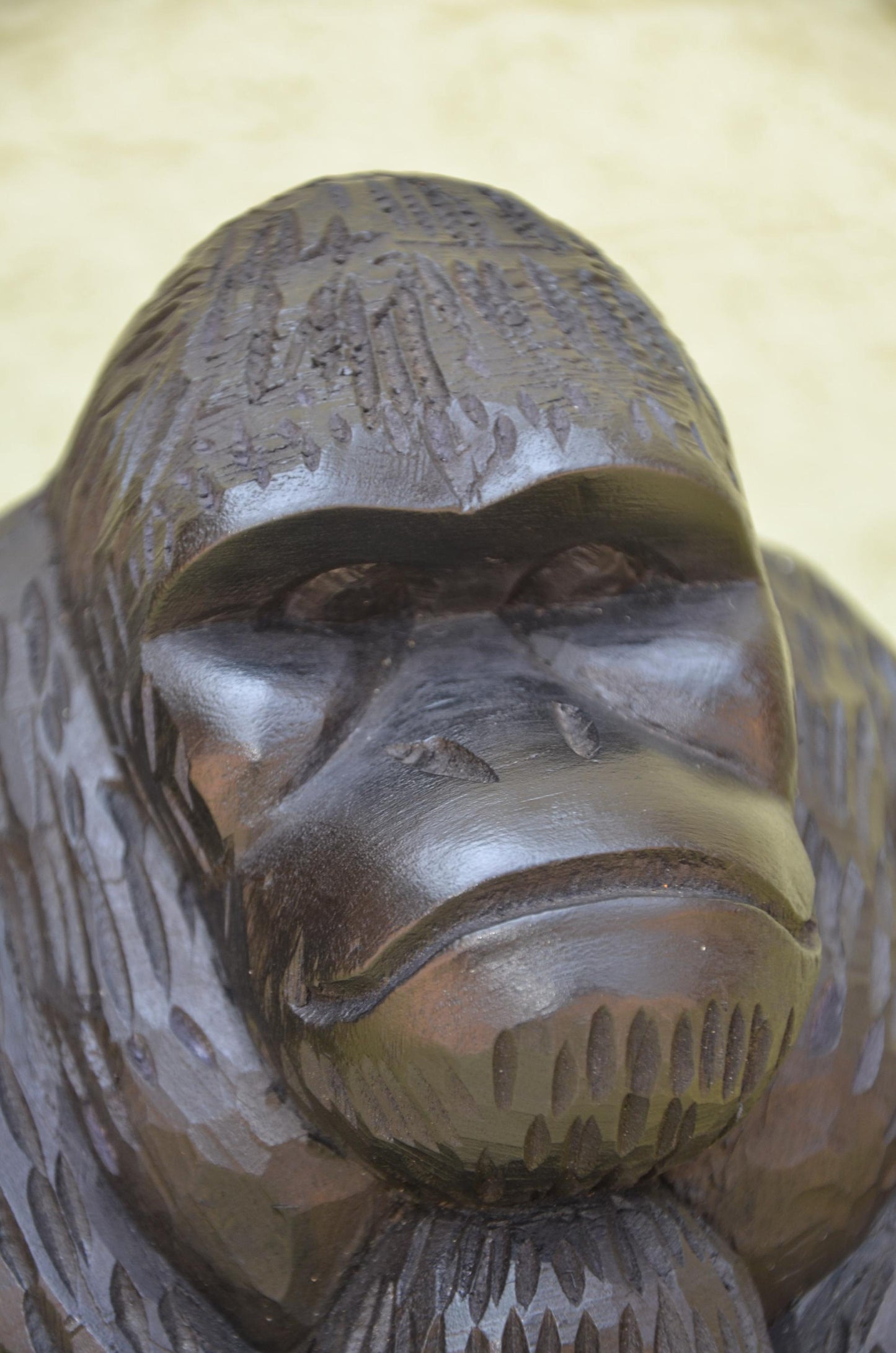 Large Hand Carved Wooden Gorilla Family Sculpture | Wildlife Art