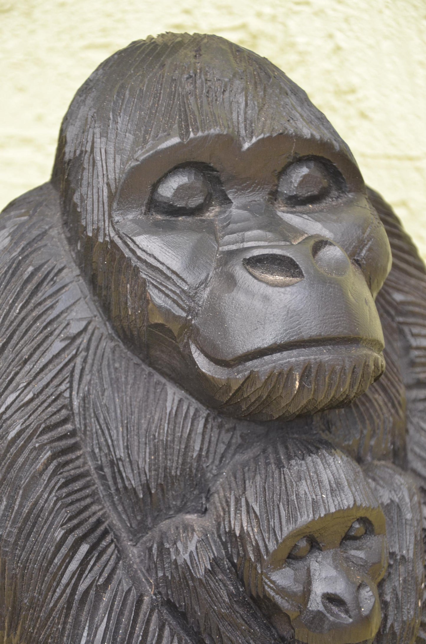 Seated Wooden Gorilla Maternity Sculpture | Wildlife Family Art Figurine