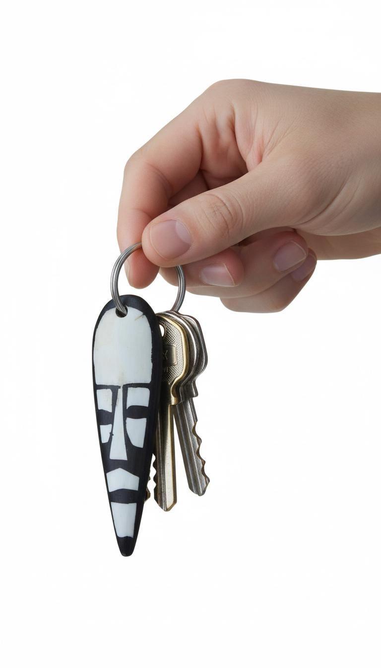 Black and White Ivory Style Keyholder, Handmade African Batik Bone Keyring