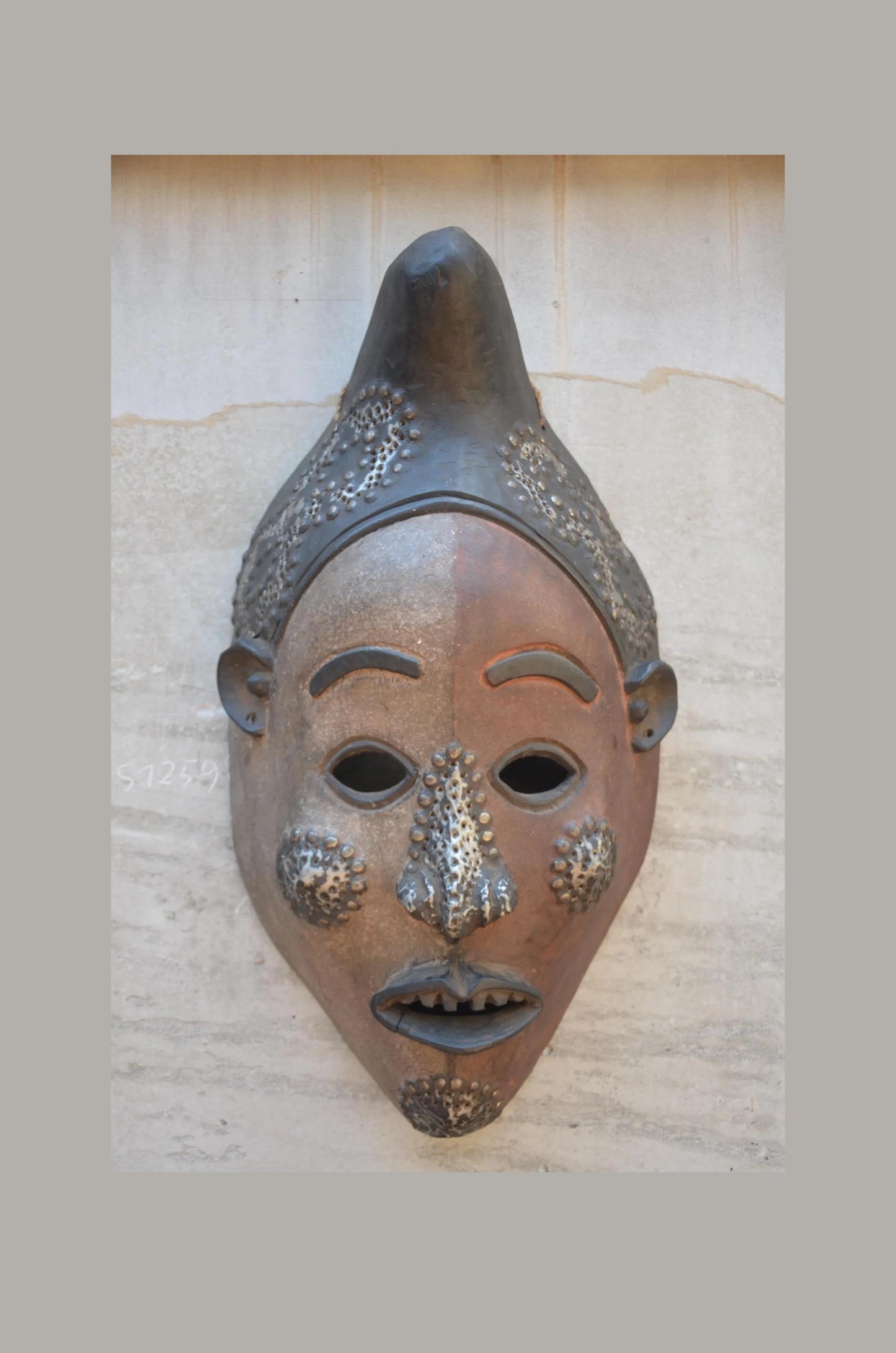 Large Yaure Yaure Mask - 24" Two-Tone African Wood Carving, Metallic Tack Details, Ivory Coast Tribal Wall Sculpture.