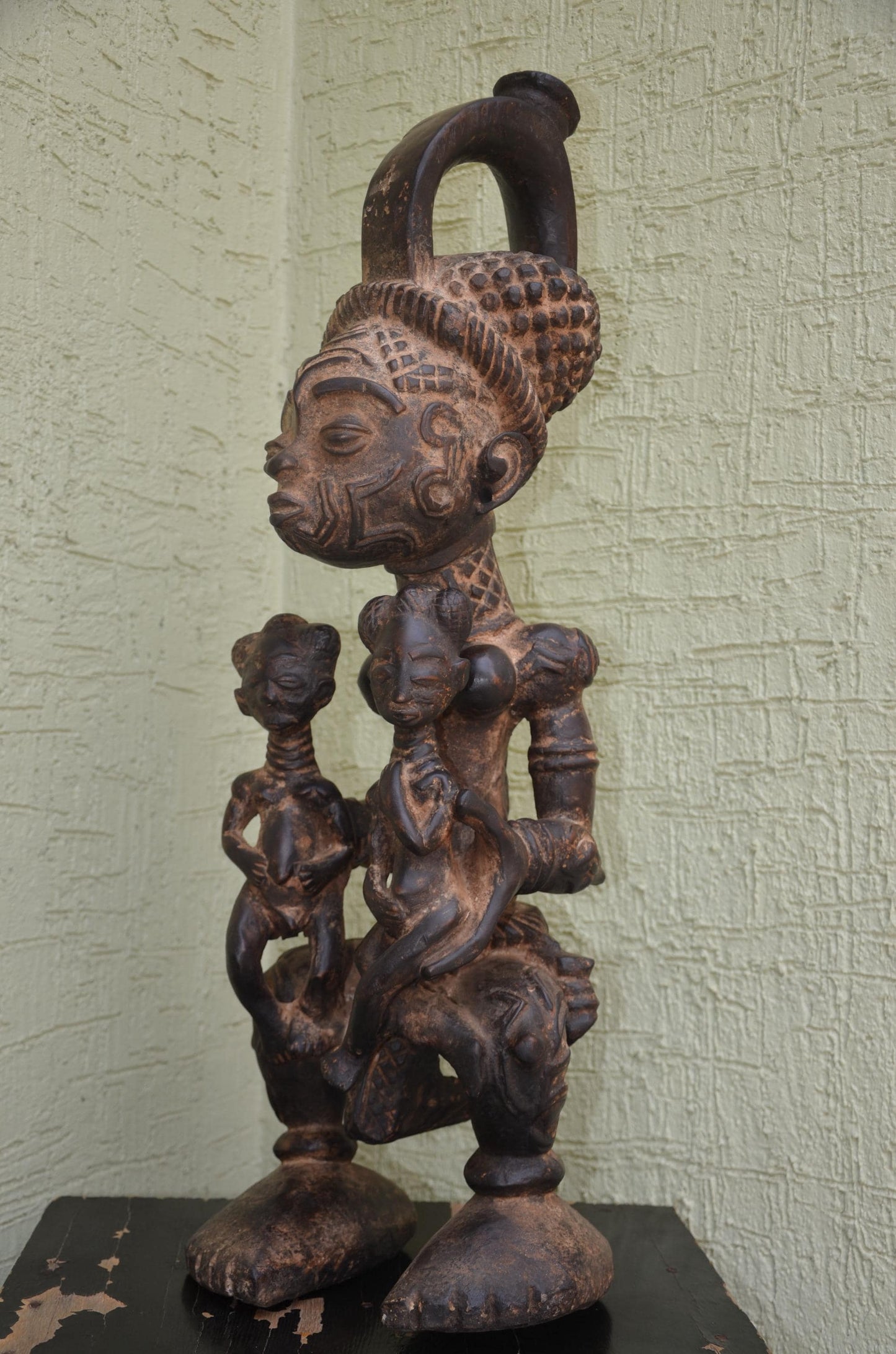 Lulua Maternity Figure â€“ 31" Hand-Carved Wood Congo Mother Twin Statue â€“ Art.