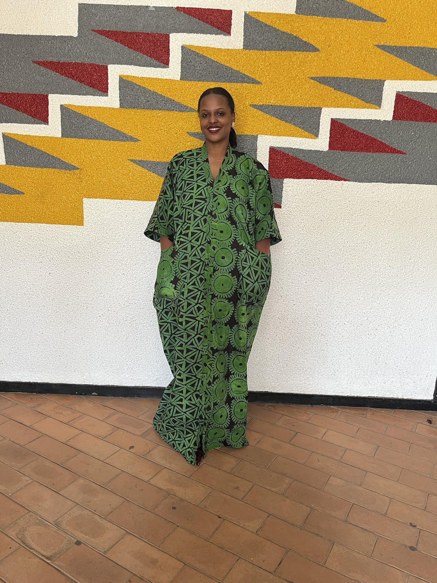 Asymmetrical Graphic Ankara Boubou Gown | Split-Print African Kaftan, Geometric & Celestial Maxi