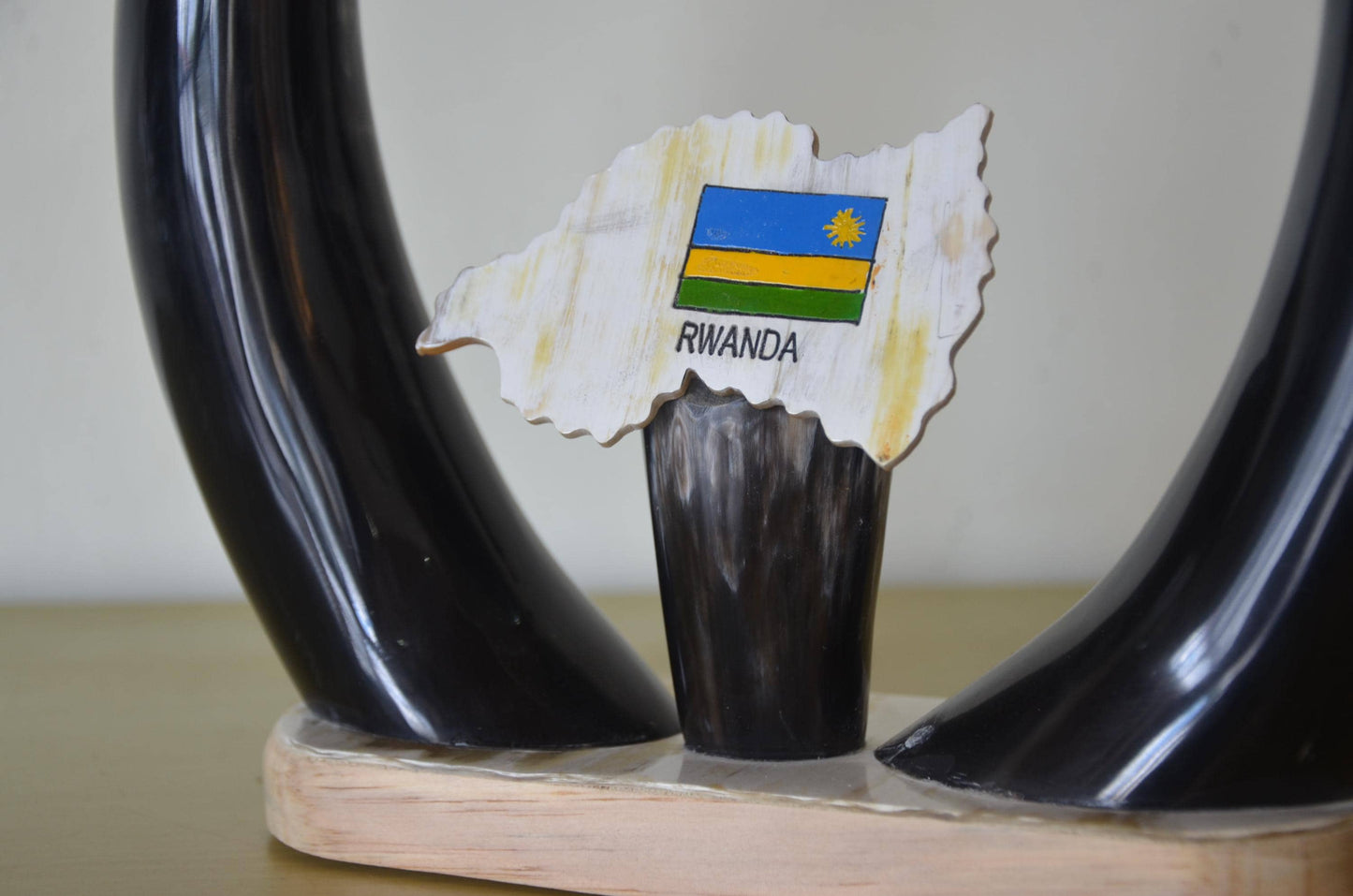 Handcrafted Rwandan Cow Horn Tabletop Sculpture | Authentic African Art Accent