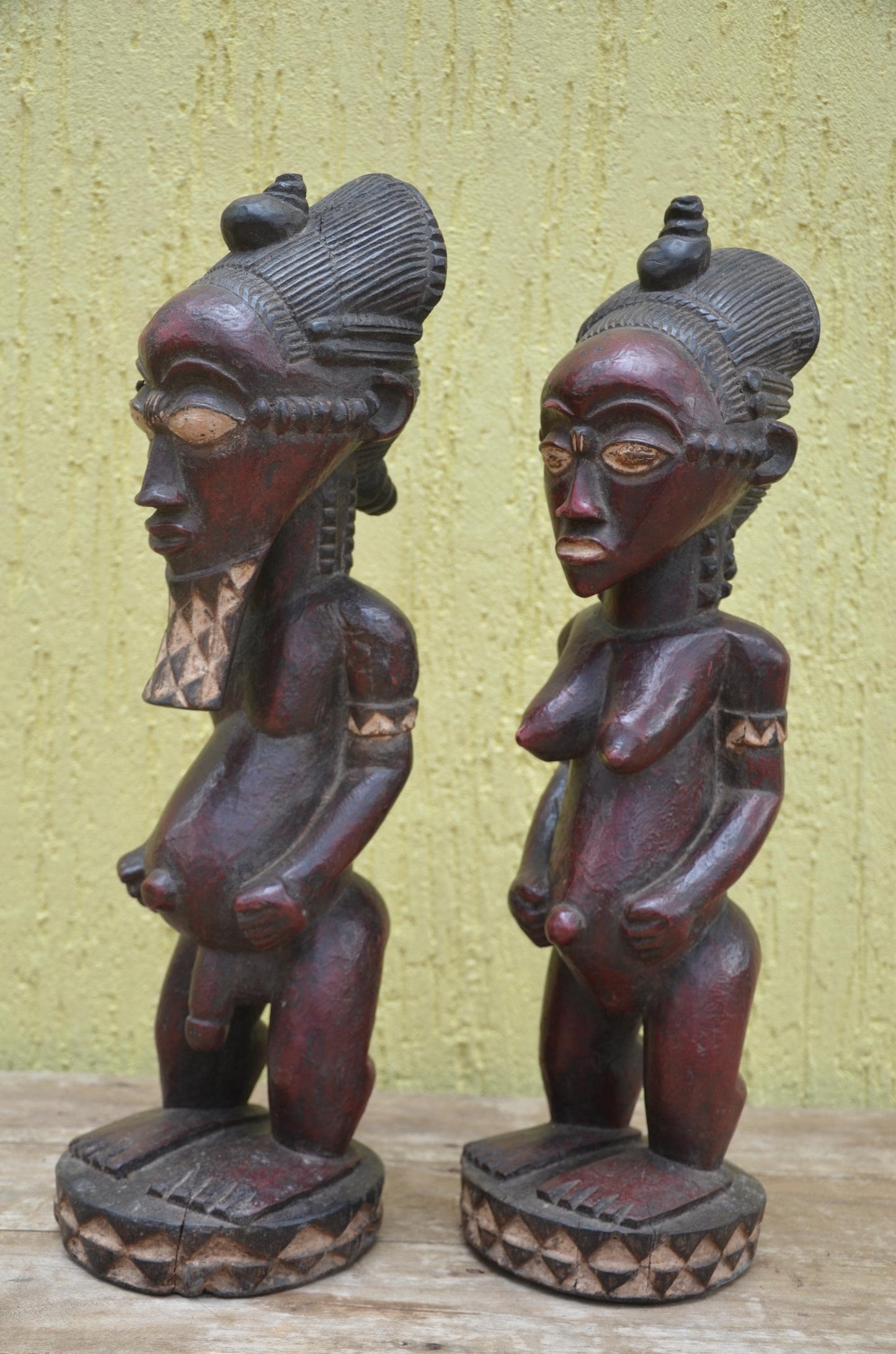 Baule Wood Statue Couple | Hand-Carved African Male and Female Figures | Ivory Coast Ancestor Art | Ethnic Sculptural Decor