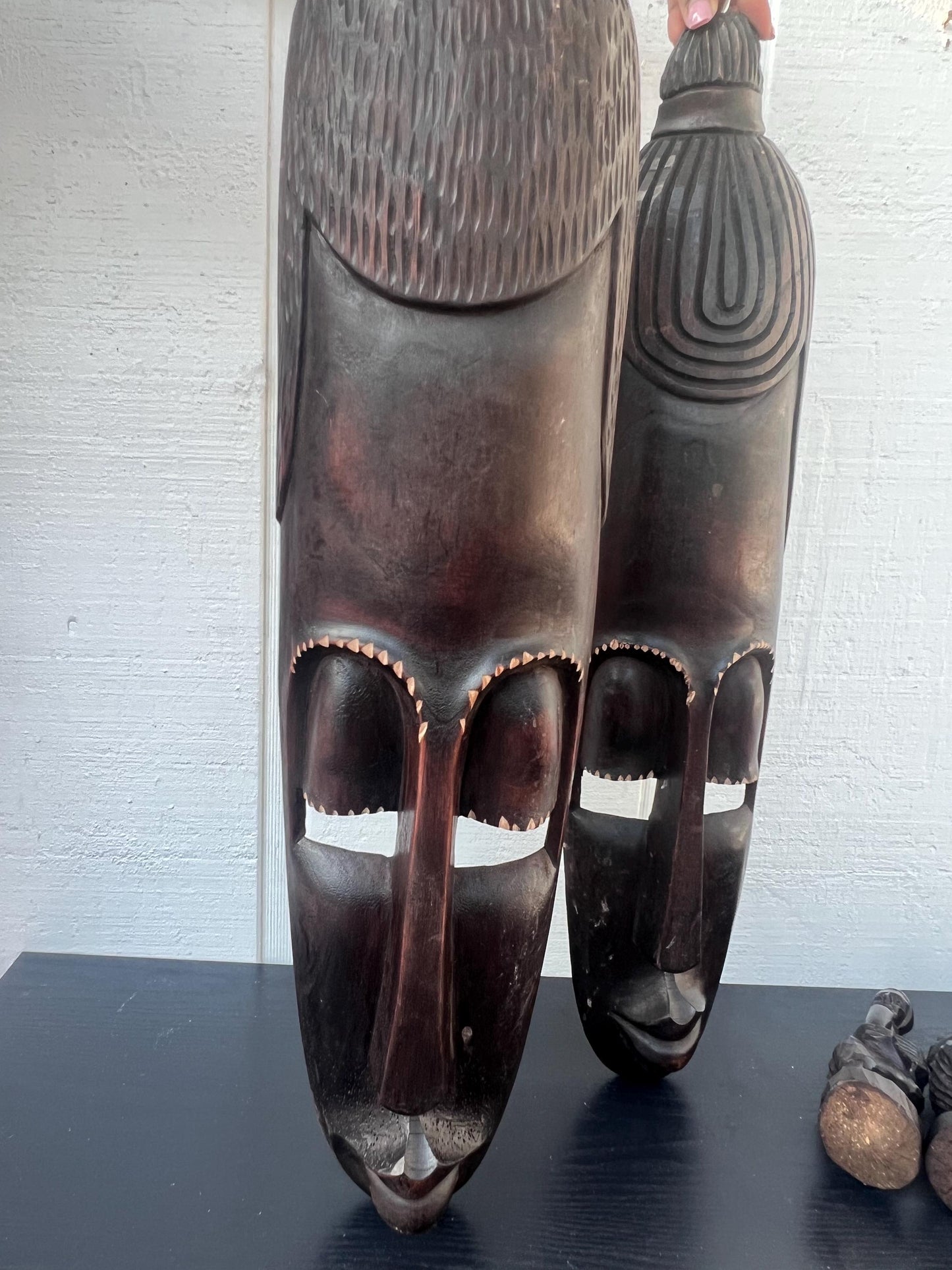 Wood Wall Art – Rwandan King & Queen Mask Set, Hand-Carved African Wall Decor