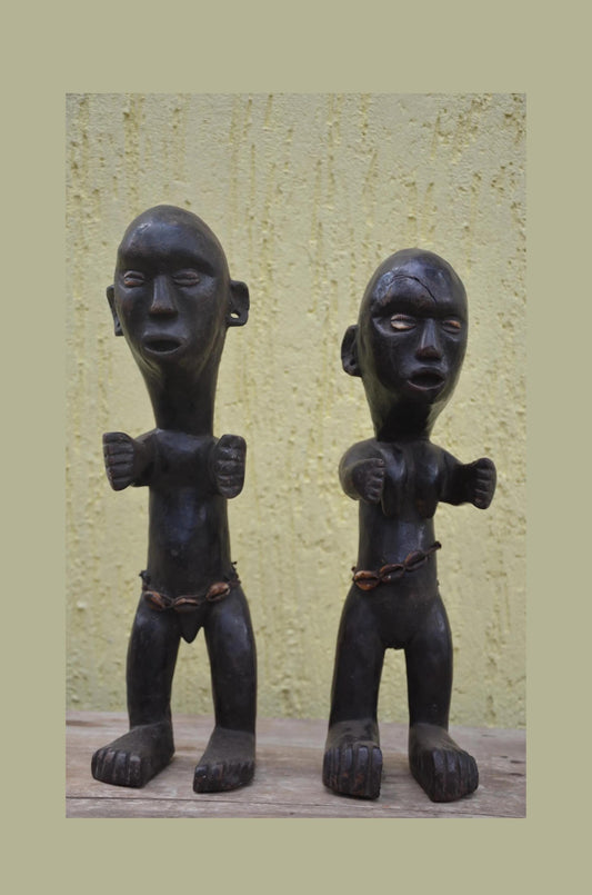 Azande Couple Statues – 18" Zande Hand-Carved Wood Congo Figures – Tribal Art.