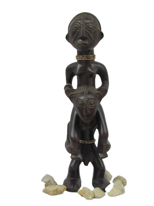 Figurine double Tabwa – Art tribal d'Afrique centrale | Statues masculines et féminines en bois sculptées à la main, originaires du Congo et de Zambie