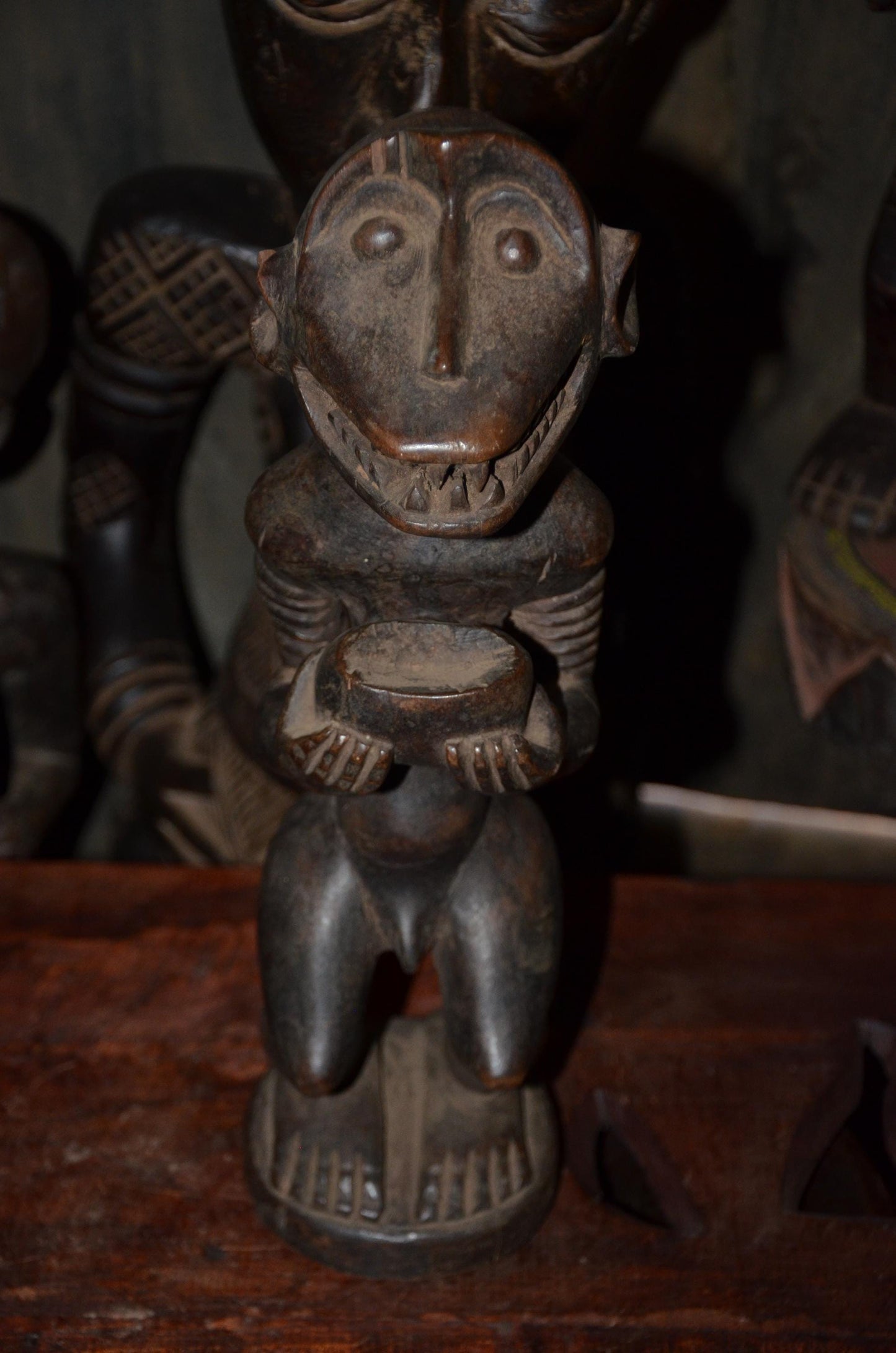 Songye Monkey Figure Power Fetish - 16" Authentic Congo Nkishi Statue, Zoomorphic Offering Bowl Carving, High-End African Tribal Collectible
