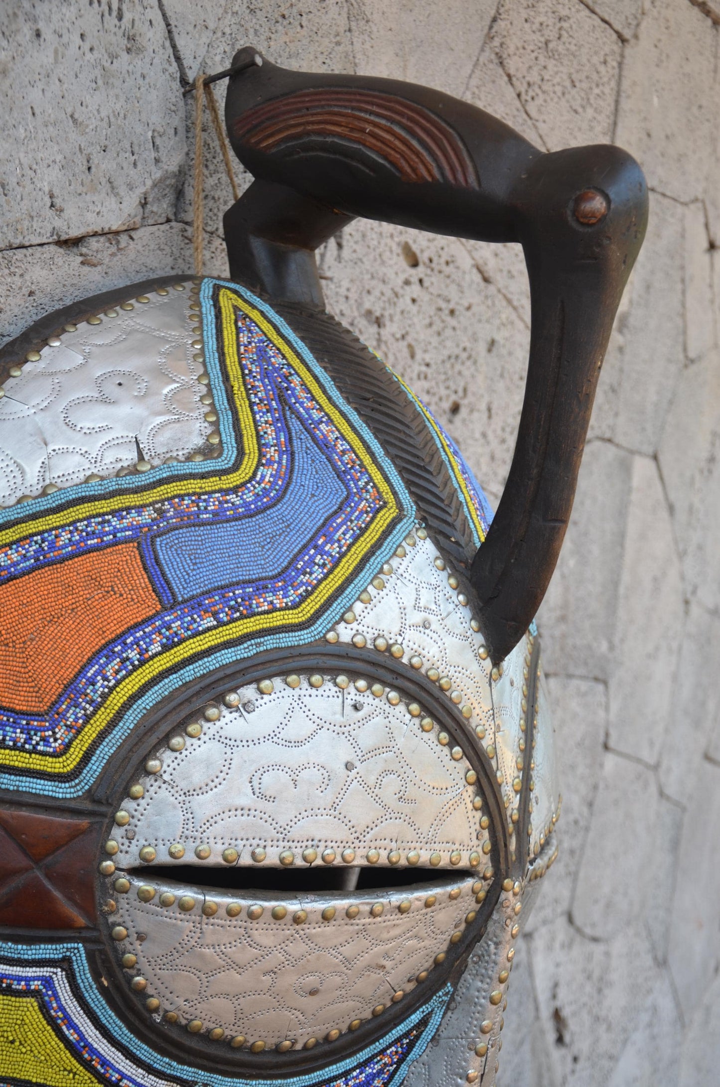 Marka-Styled Ghanaian Mask | Large Decorative Metal-Clad Art