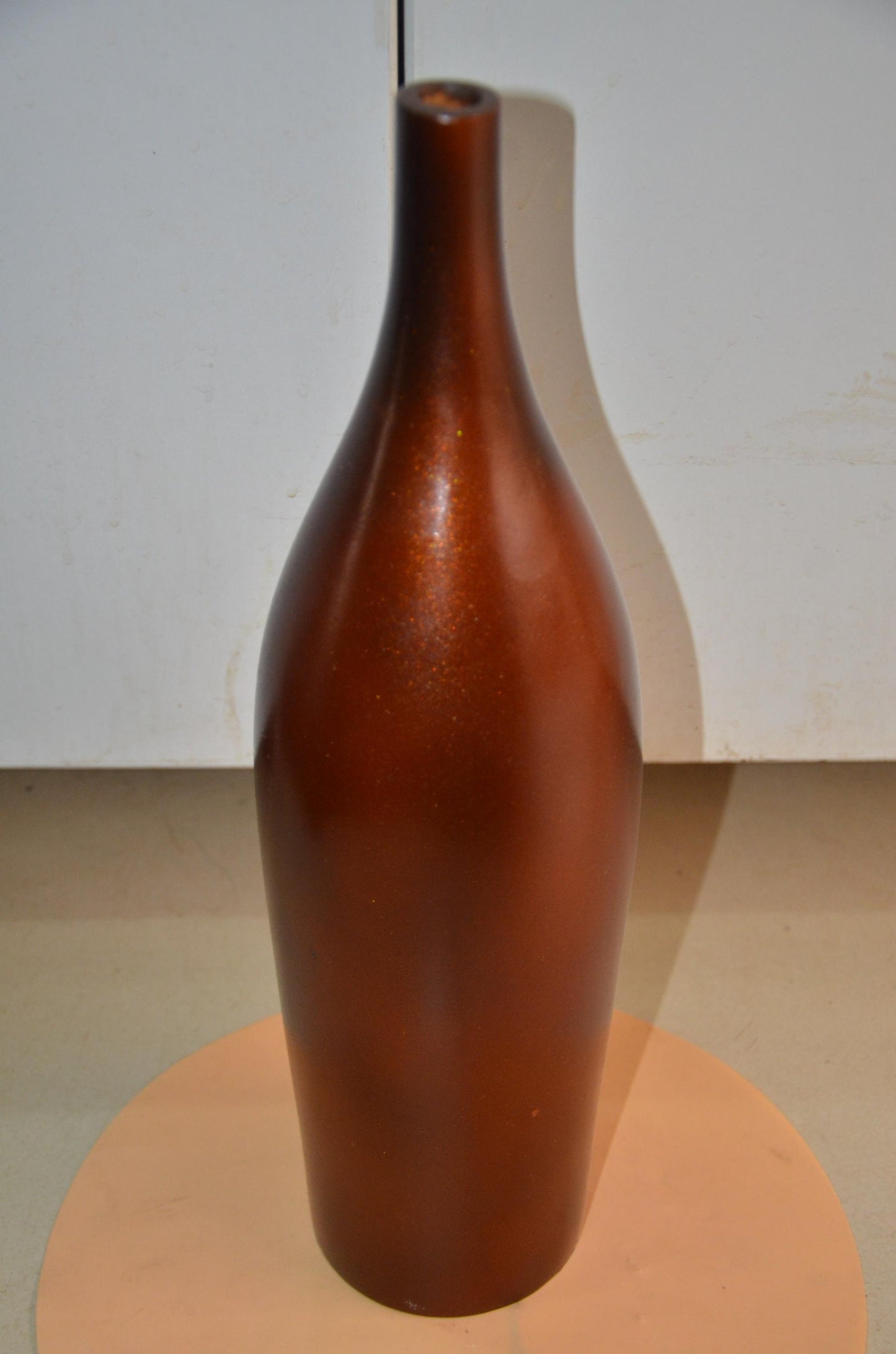 Tall Wooden Floor Vase | Metallic Bronze Long Neck Bottle Vase