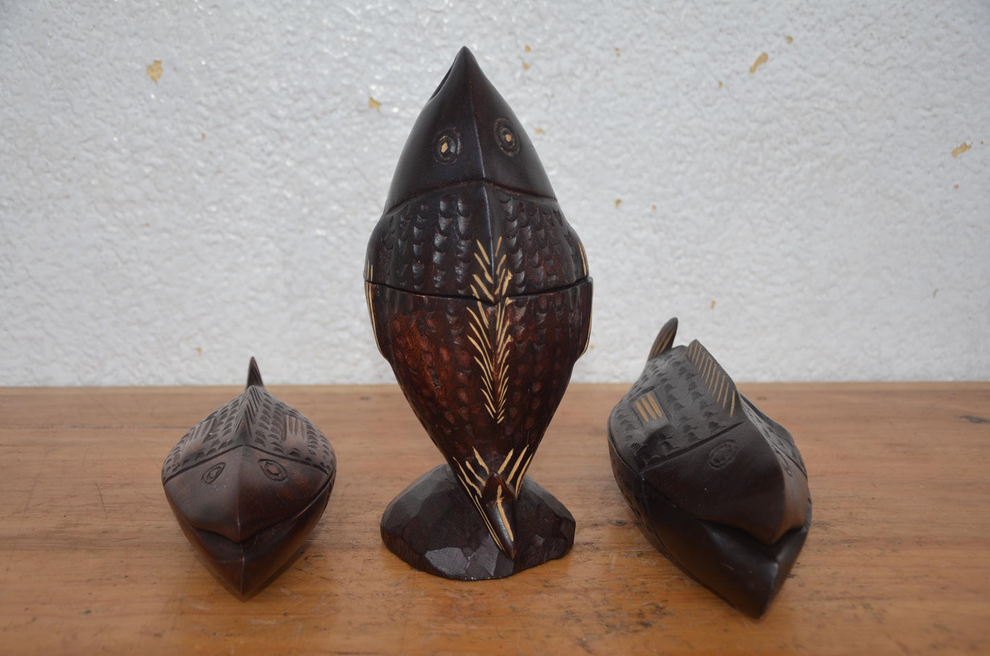 Hand-Carved Wooden Fish Trinket Box Set | Artisan African Decorative Jewelry Box