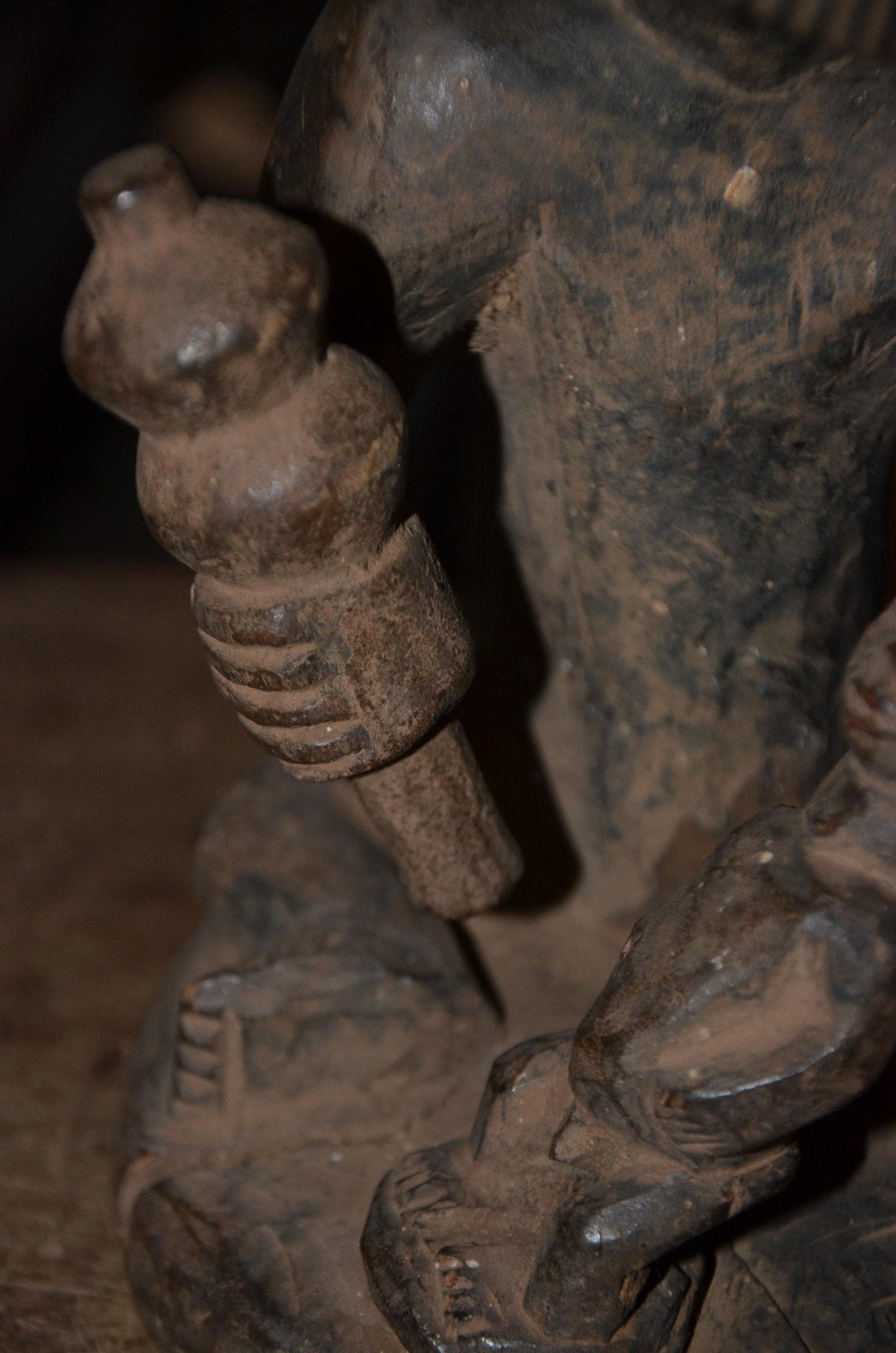 Luba Hemba Ancestor Figure | Seated Chief with Staff & Child | Tribal Wood Statue