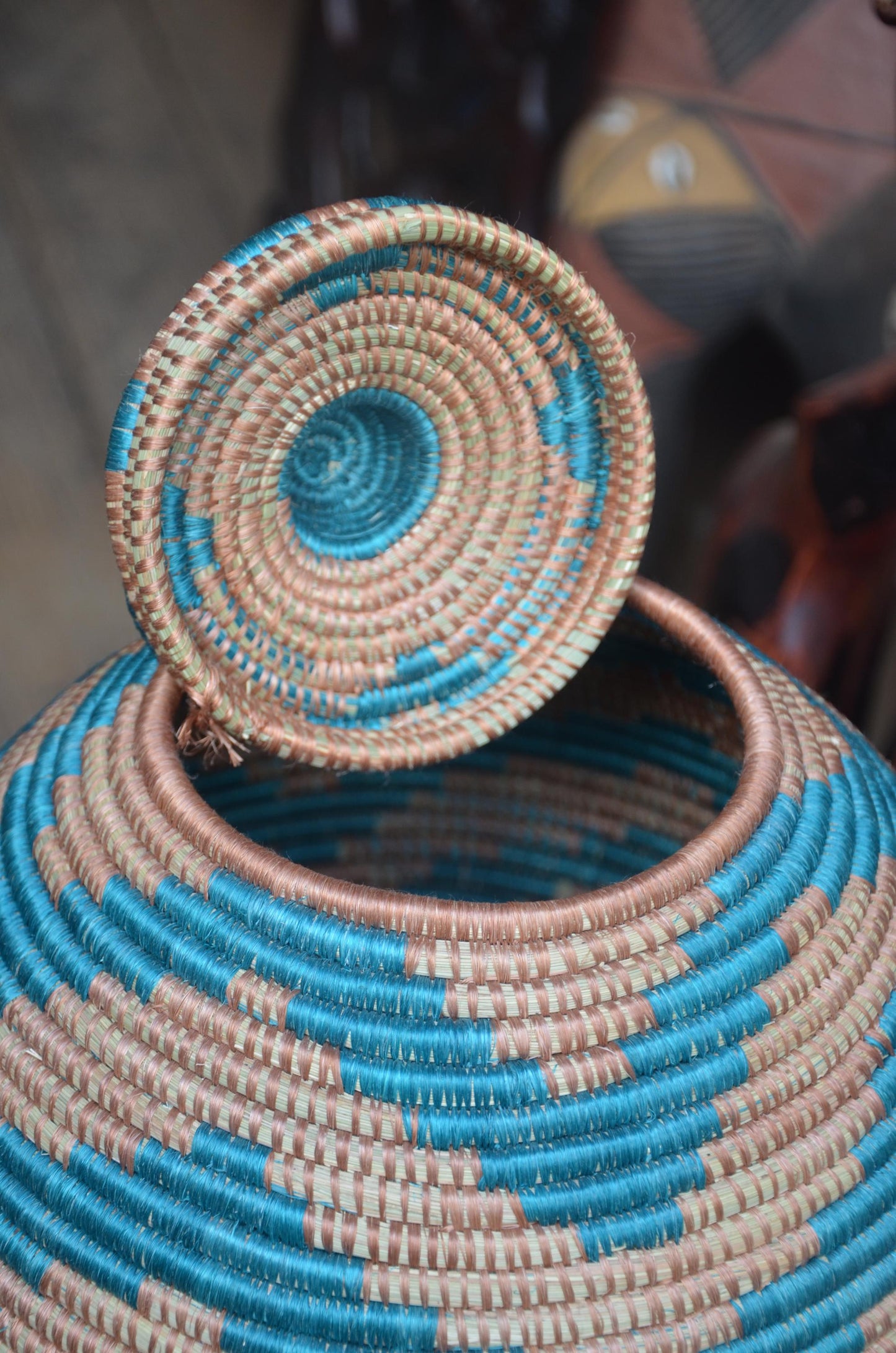 Authentic Rwandan Lidded Basket | Hand-Woven Storage | Global Artisan Decor