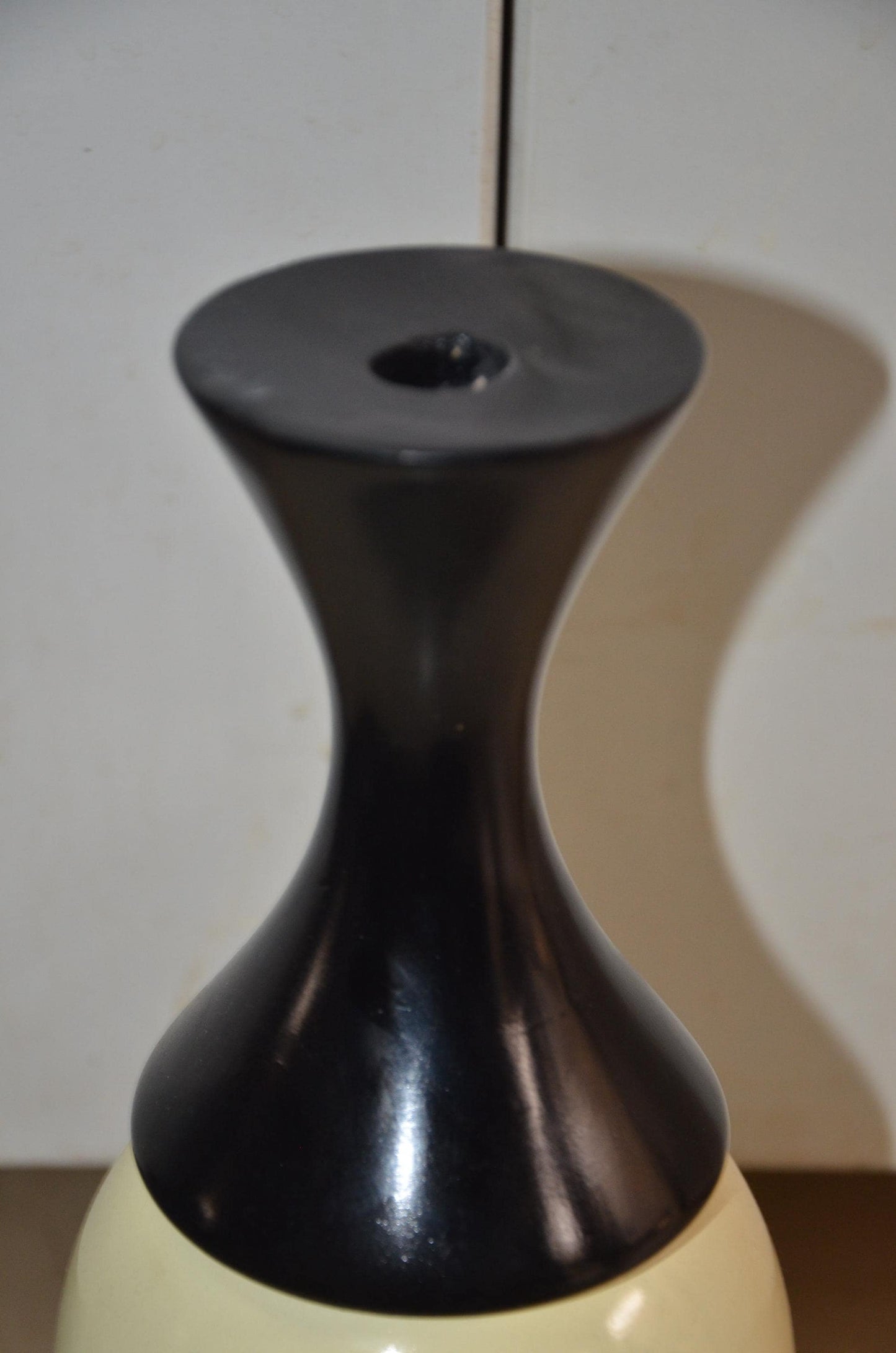 Tall Wooden Floor Vase | Black and Cream Hourglass Neck Vase